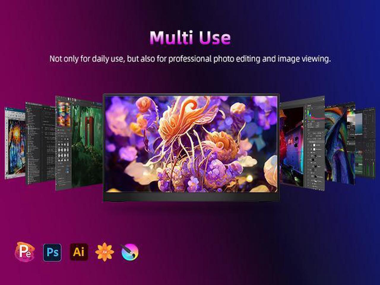 Alt view image 7 of 7 - UPERFECT Portable Monitor 4K, 17.3'' UHD FreeSync 100% Adobe RGB 500 Nits Brightness HDR IPS 2 Speakers Eye Care Game Display Type-C DP HDMI for Xbox PS4 Switch Laptop PC Phone Mac, VESA & Smart Case