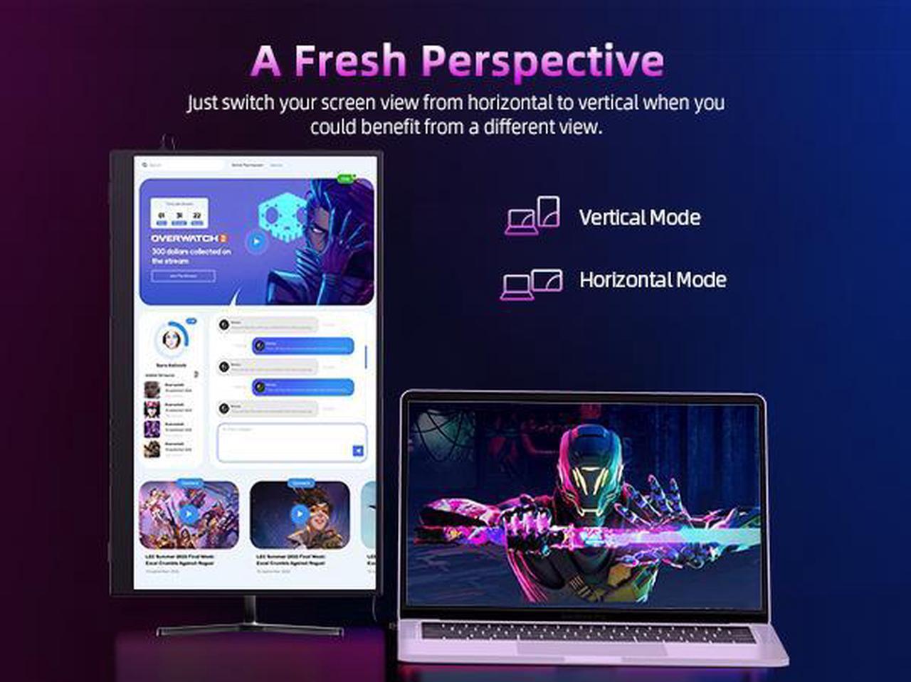 Alt view image 2 of 7 - UPERFECT Portable Monitor 4K, 17.3'' UHD FreeSync 100% Adobe RGB 500 Nits Brightness HDR IPS 2 Speakers Eye Care Game Display Type-C DP HDMI for Xbox PS4 Switch Laptop PC Phone Mac, VESA & Smart Case