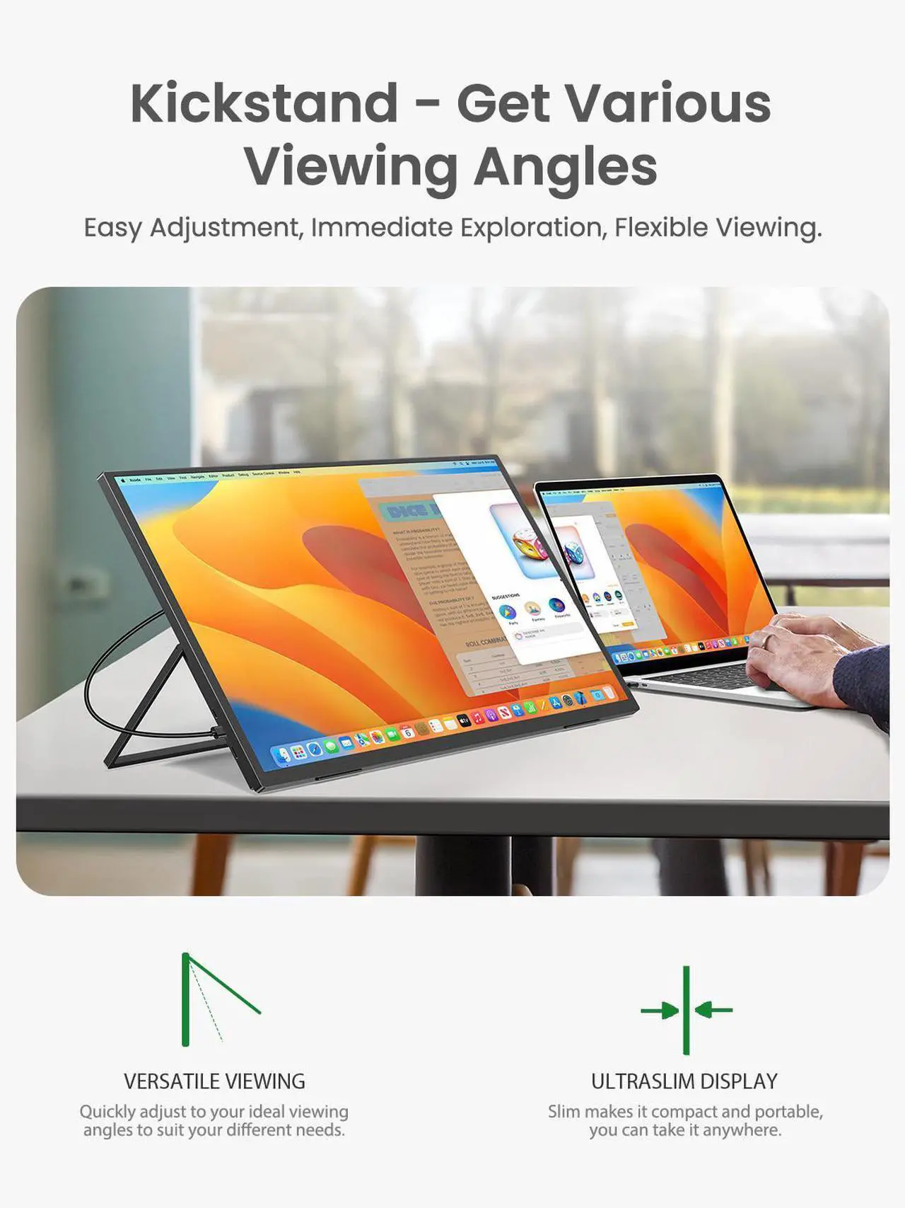 Alt view image 6 of 7 - UPERFECT 24.5" 2K 165Hz Portable Monitor, QHD FreeSync IPS HDR with VESA, 180°Adjustable Stand, USB-C & HDMI, Ideal for Gaming, Travel, Laptop, Switch, Phone