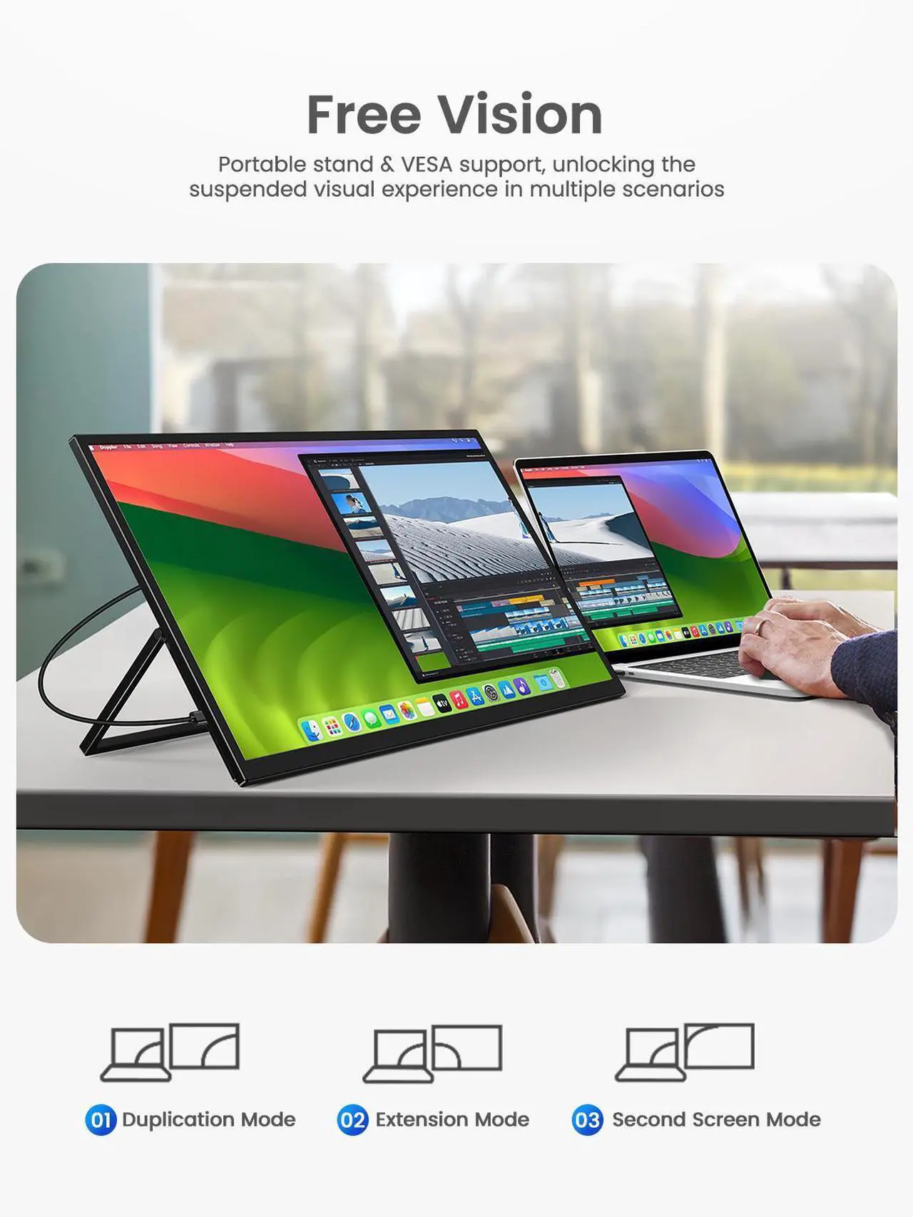 Alt view image 5 of 7 - UPERFECT 18" 2K 144Hz 100% DCI-P3 500Nits Portable Gaming Monitor with VESA, Stand, FreeSync & HDR - Ultra-Slim & Lightweight Frameless Display