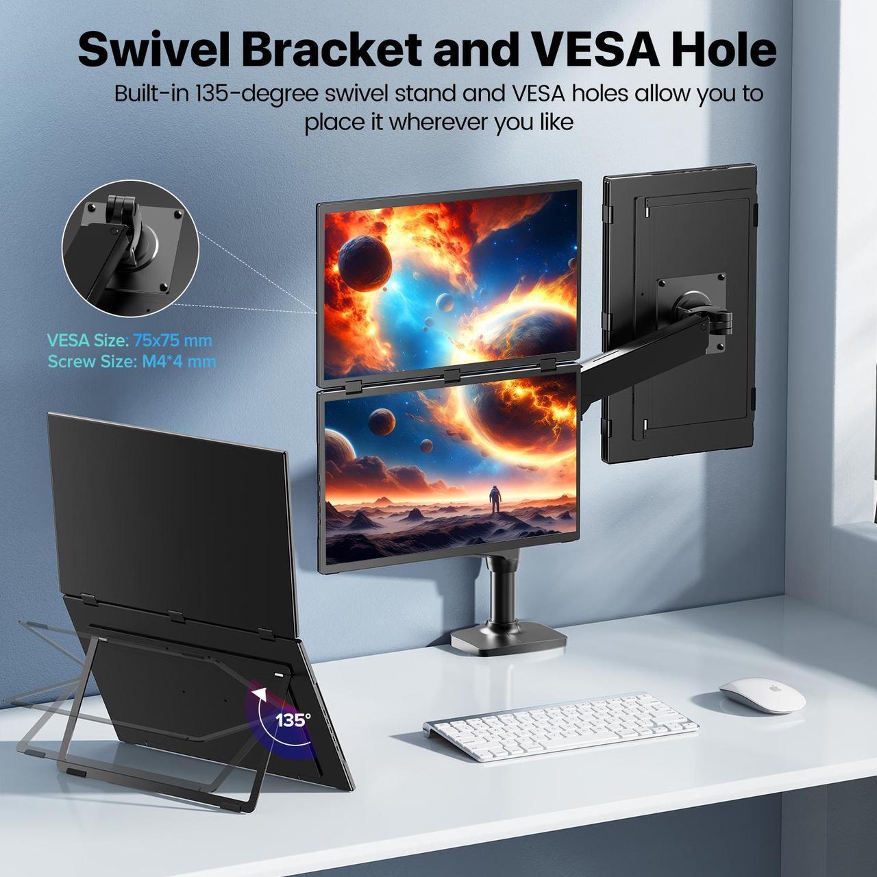 Alt view image 4 of 7 - UPERFECT 18.5" 100Hz Dual Monitor Portable Laptop Screen Extender with HDR, 360° Folding, VESA & Stand for Laptop, PC, Phone, Game Console (Plug & Play, No Driver Needed)
