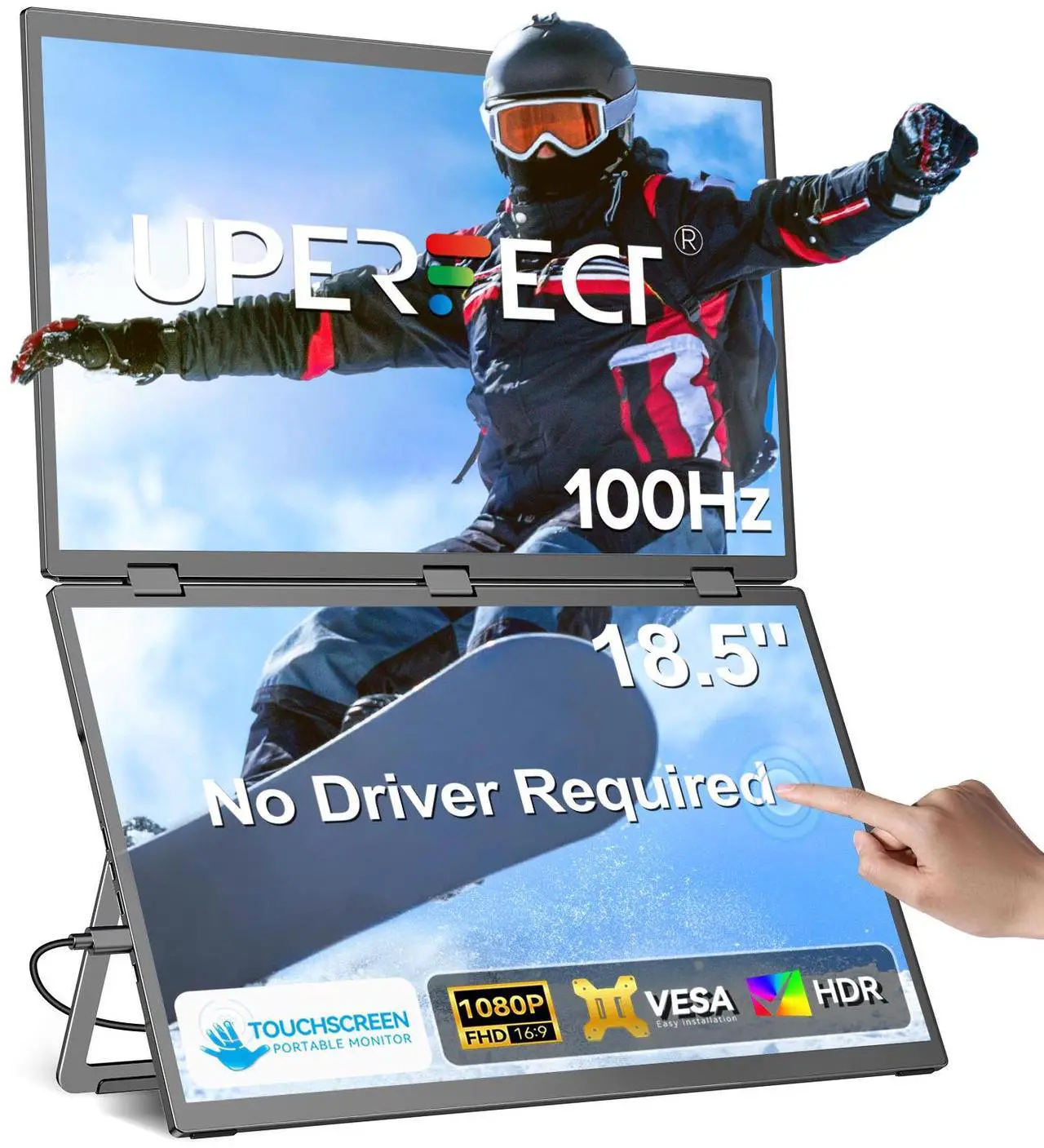 Main image of UPERFECT 18.5" 100Hz Dual Touchscreen Monitor with HDR, 360° Folding, VESA & Stand for Laptop, PC, Phone, Game Console (Plug & Play, No Driver Needed)