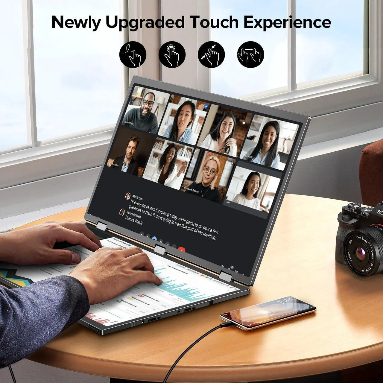 Alt view image 2 of 7 - UPERFECT 18.5" 100Hz Dual Touchscreen Monitor with HDR, 360° Folding, VESA & Stand for Laptop, PC, Phone, Game Console (Plug & Play, No Driver Needed)