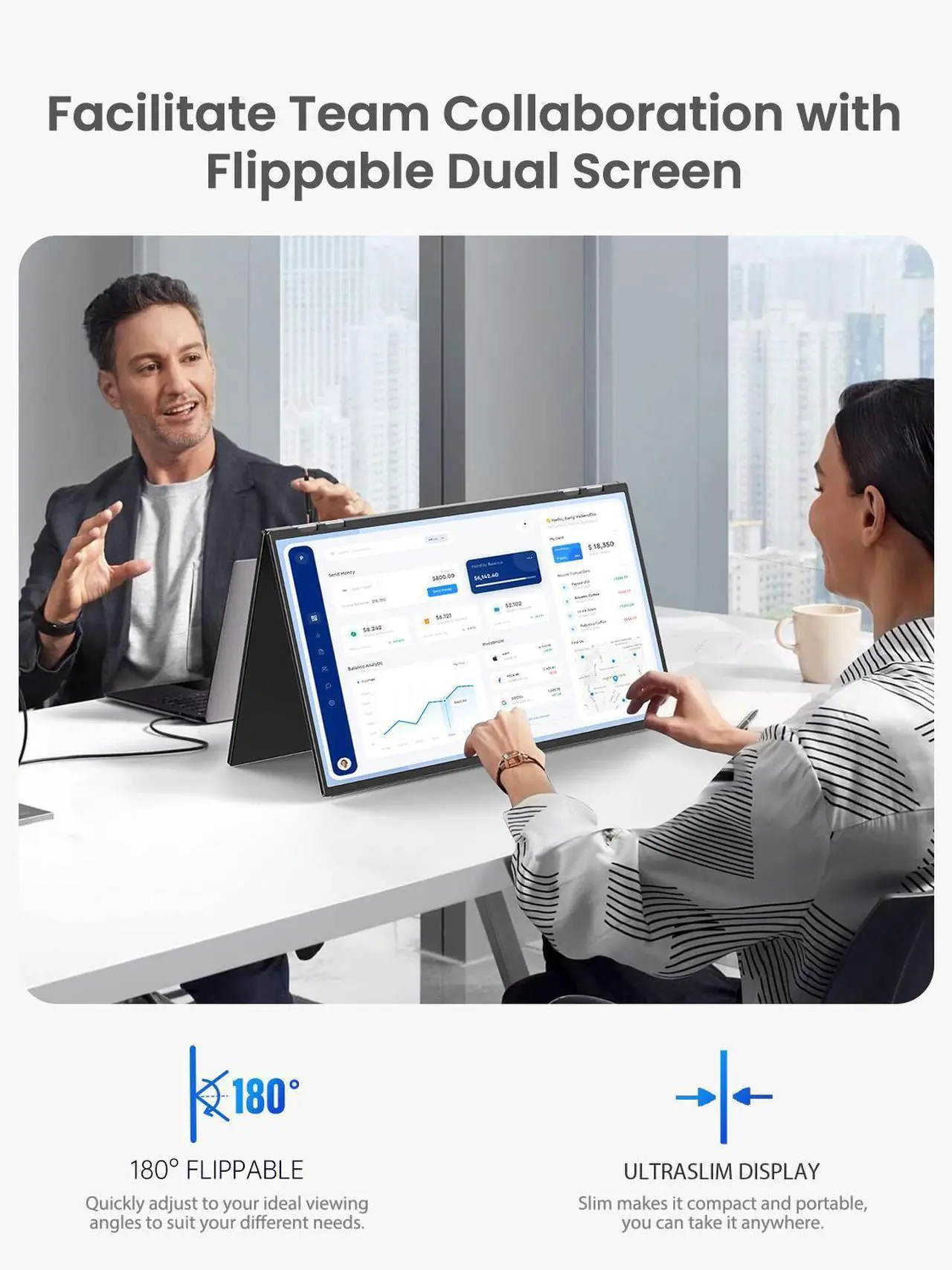 Alt view image 5 of 7 - UPERFECT Delta 23.8" 100Hz Dual Monitor Portable Screen Extender with 1080P HDR, 360° Folding, VESA Mount for Laptop, PC, Phone, Game Console (No Driver Needed)