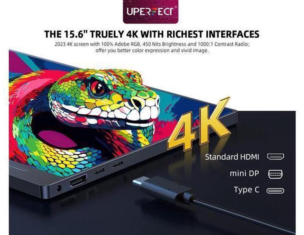 Alt view image 7 of 7 - UPERFECT 15.6" 4K Ultra HD Portable Monitor - 600nits, 100% sRGB, IPS Panel, USB-C, Game & Multi-Device Compatible
