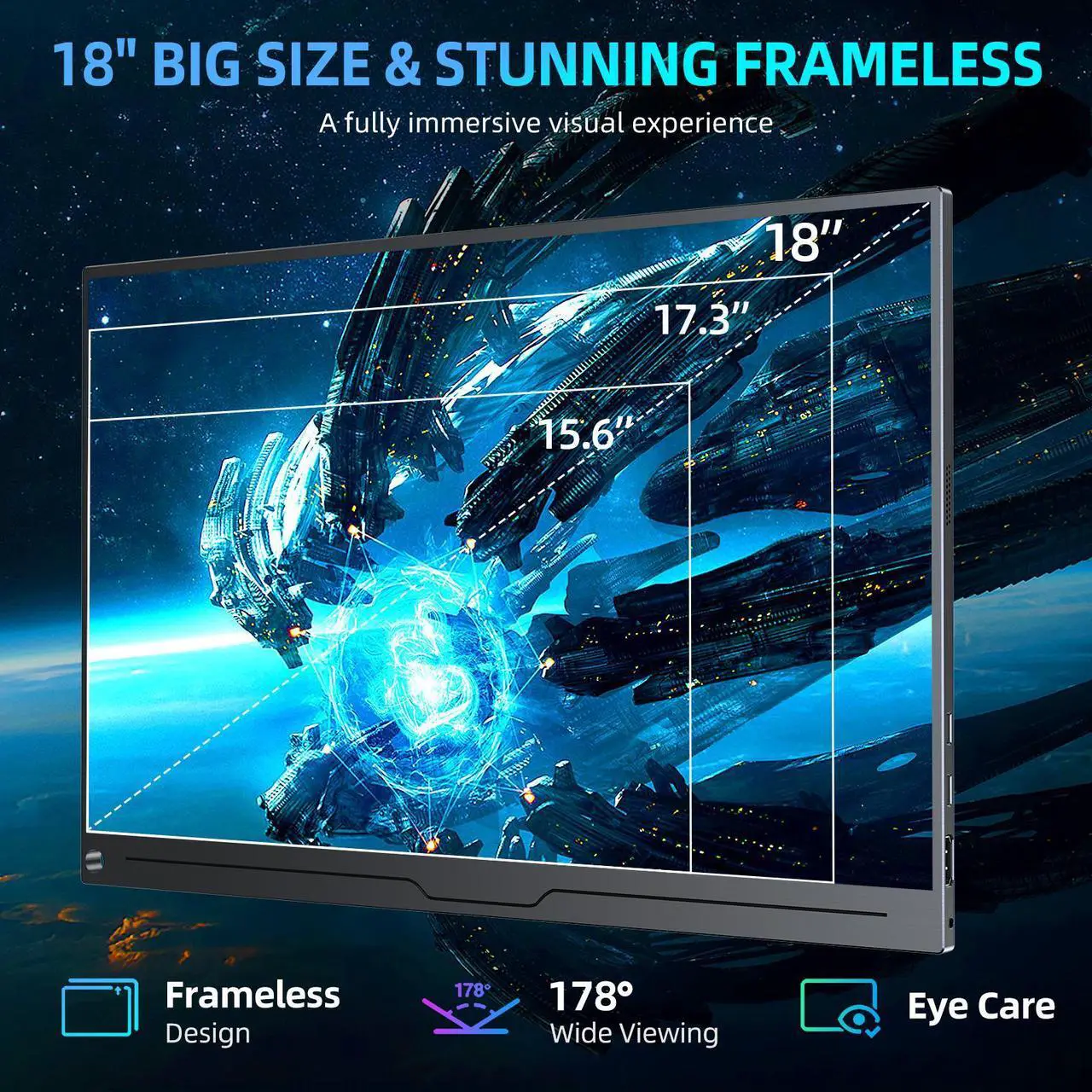 Alt view image 2 of 7 - UPERFECT 144 Hz Gaming Monitor 2560 x 1600 HDR Portable Monitor Narrow Border, Frosted Monitor Plug and Play, Widely Compatible With Housing and Integrated Speakers