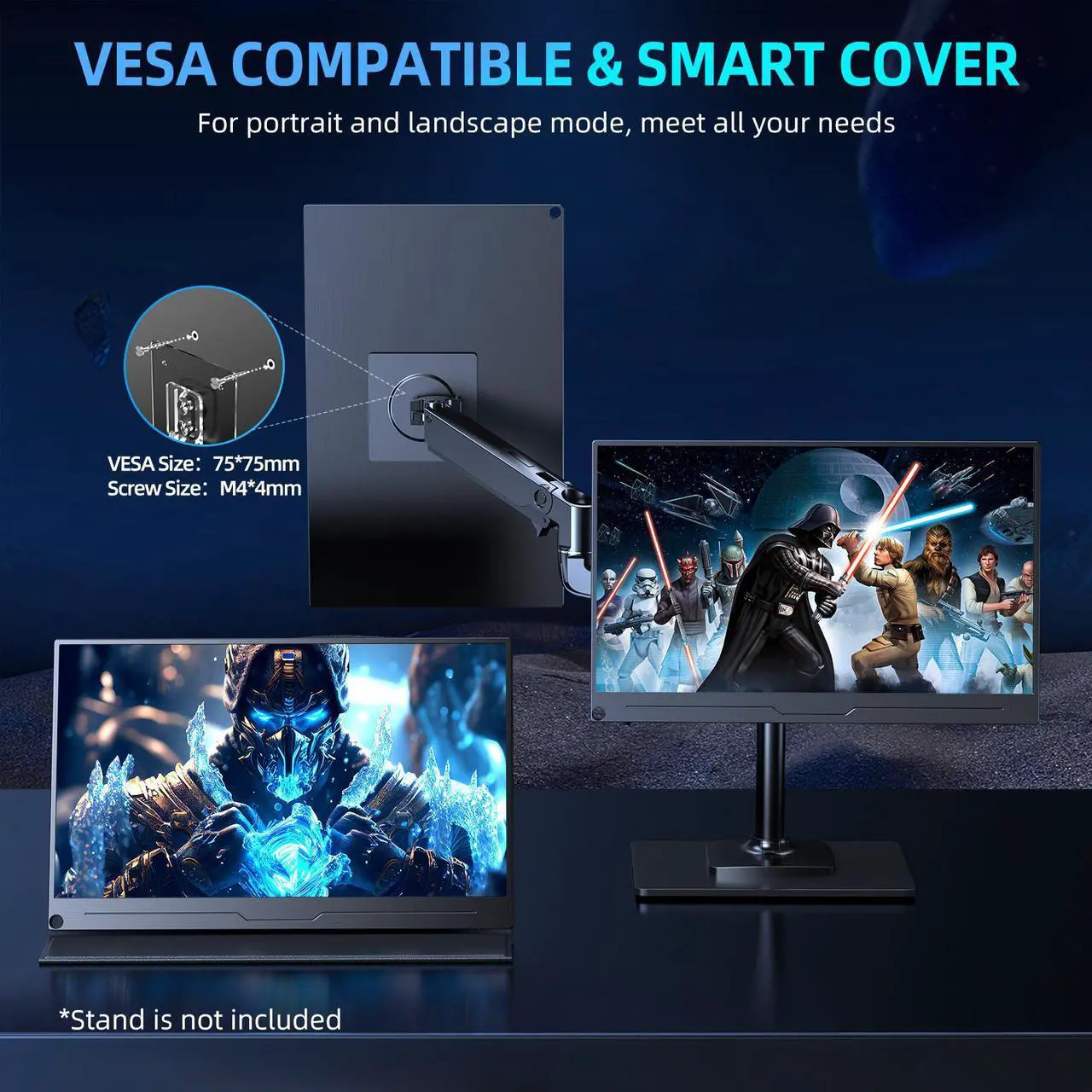 Alt view image 7 of 7 - UPERFECT 144 Hz Gaming Monitor 2560 x 1600 HDR Portable Monitor Narrow Border, Frosted Monitor Plug and Play, Widely Compatible With Housing and Integrated Speakers