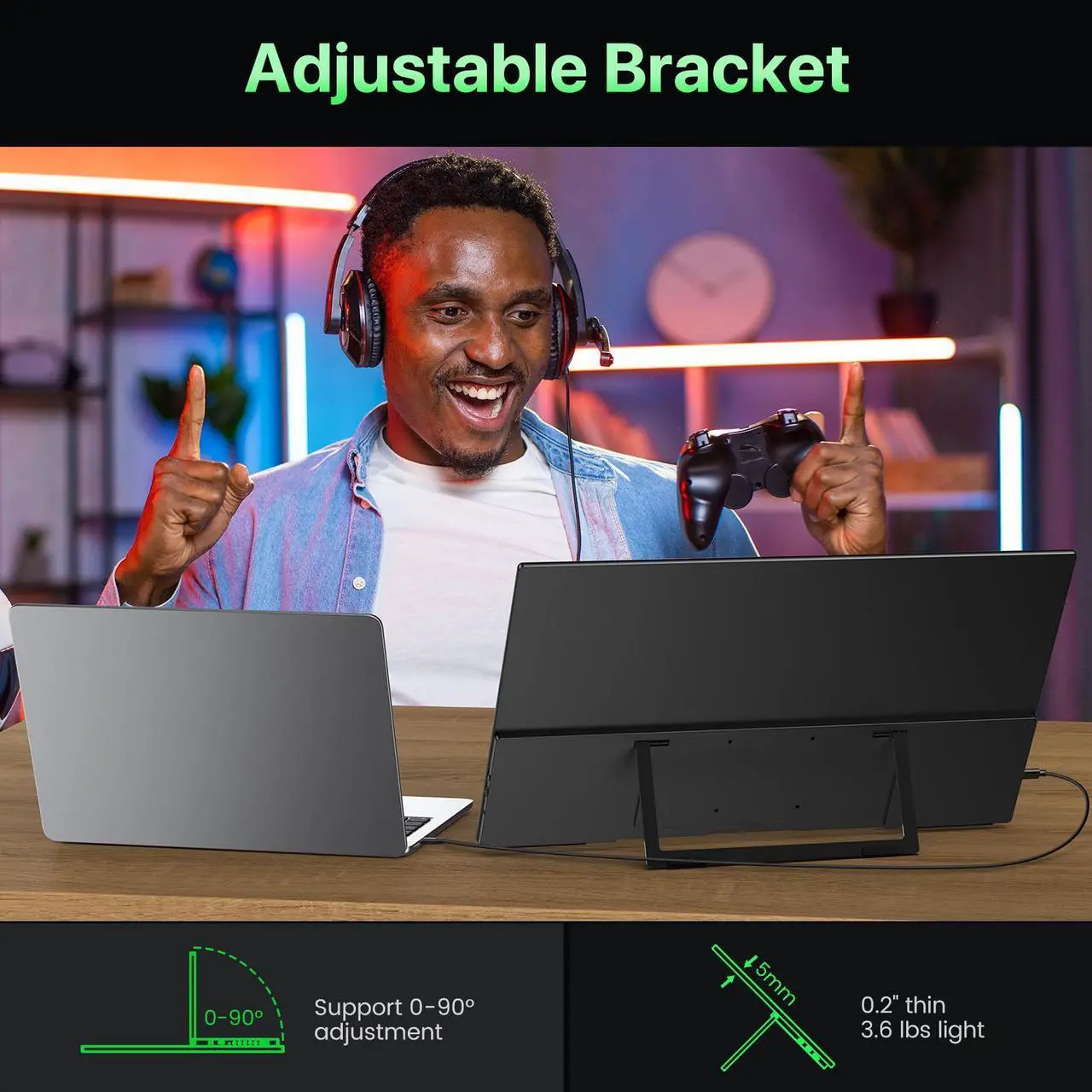 Alt view image 5 of 7 - UPERFECT 21.5" 120Hz Portable Monitor with Kickstand & VESA Large Portable Gaming Monitor with HDMI Type C, External Portable Monitor for Laptops, Steamdeck, MacBook, Phones, Mini PC