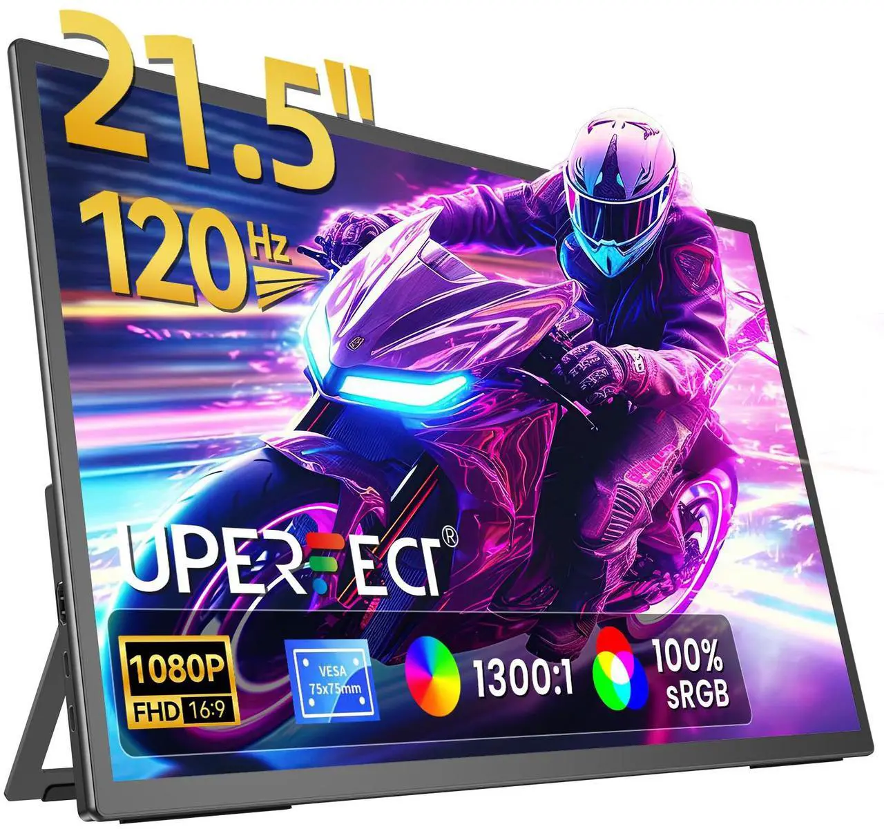 Main image of UPERFECT 21.5" 120Hz Portable Monitor with Kickstand & VESA Large Portable Gaming Monitor with HDMI Type C, External Portable Monitor for Laptops, Steamdeck, MacBook, Phones, Mini PC