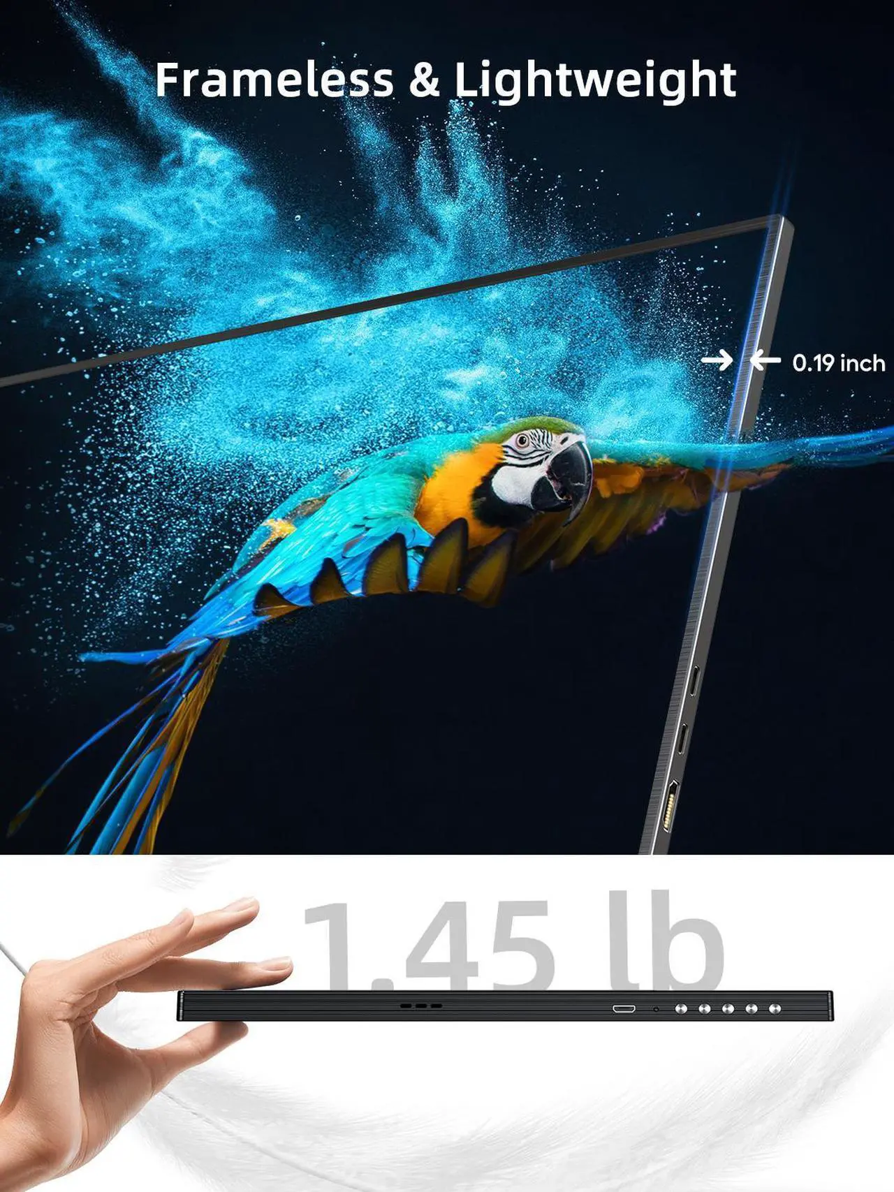 Alt view image 7 of 7 - UPERFECT 16" 2K Portable Monitor - 500 Nits 1500:1 Contrast, Adjustable 16:10/16:9 Aspect Ratio - Metal Frameless with VESA, HDR, USB-C/HDMI - External Second Screen for Mac/Phone/PS5/Xbox/Switch