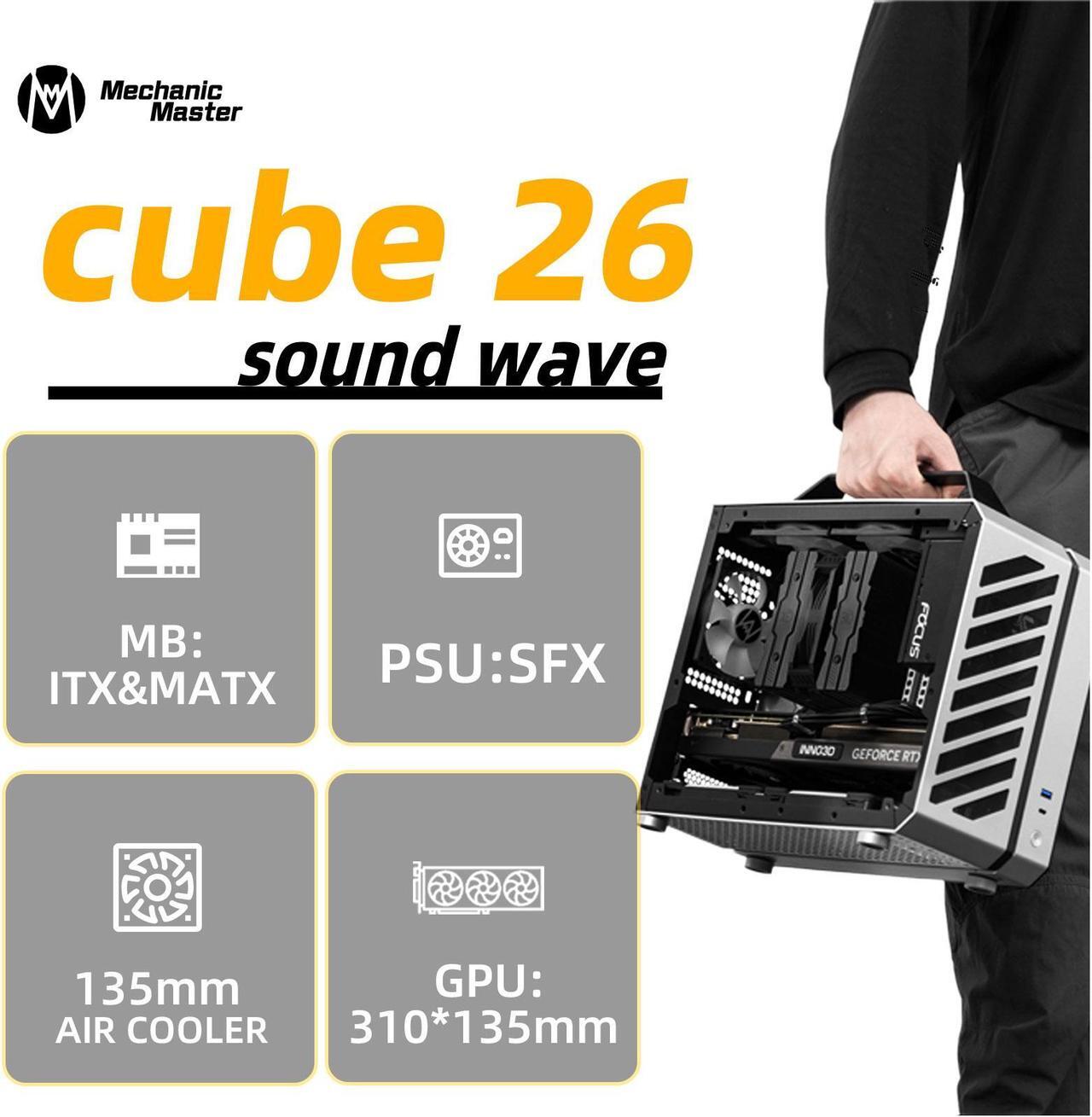 Alt view image 2 of 7 - Mechanic Master C26 Desktop Portable Mini MATX Case with Handle | 13.2L | SFX PSU Compatible | MATX Motherboard | 310mm GPU | 135mm Air Cooling  (Vitality Yellow)