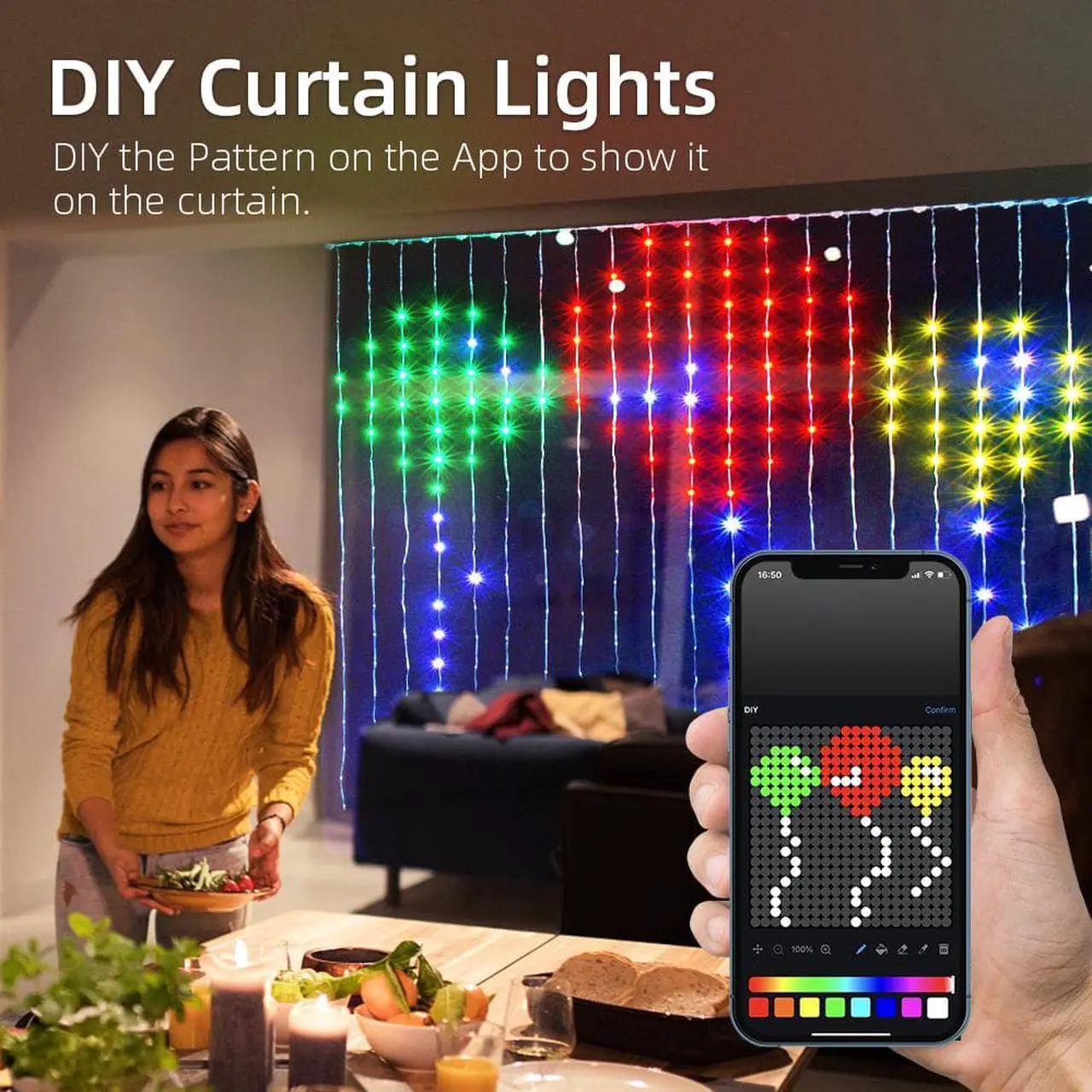 Alt view image 2 of 7 - LED RGB Smart Curtain String Lights Fairy Wedding Decoration APP Remote Control DIY For Home Bedroom Festival Garland Decor 2023