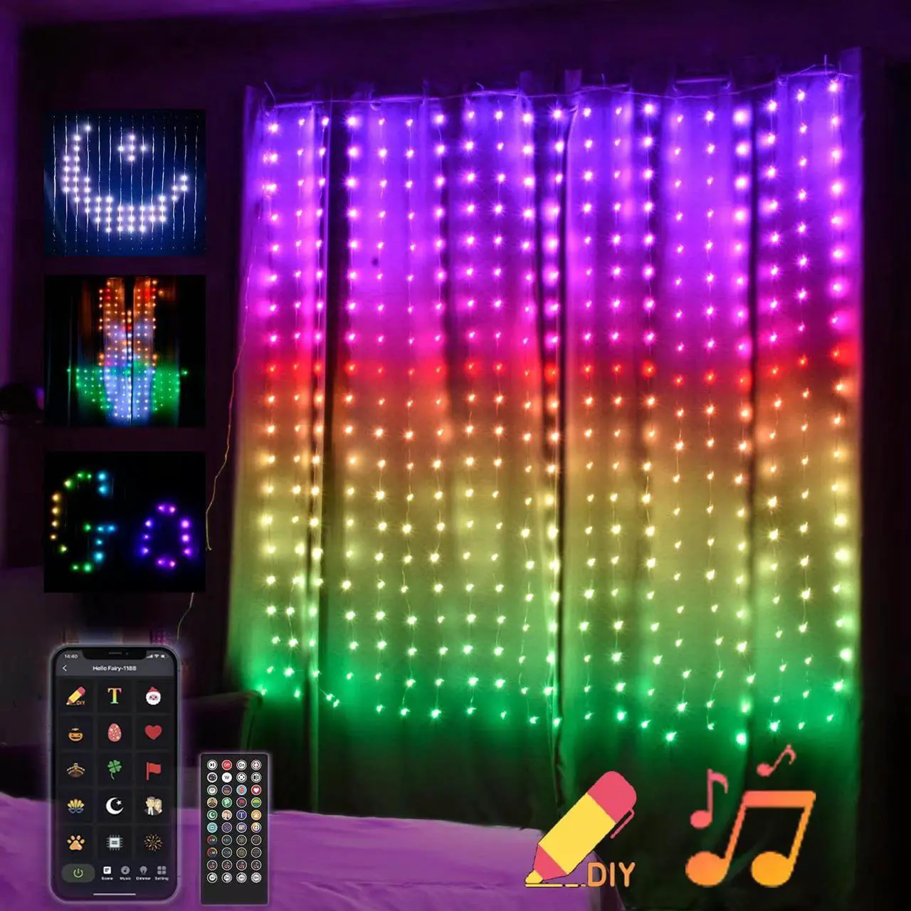 Main image of LED RGB Smart Curtain String Lights Fairy Wedding Decoration APP Remote Control DIY For Home Bedroom Festival Garland Decor 2023