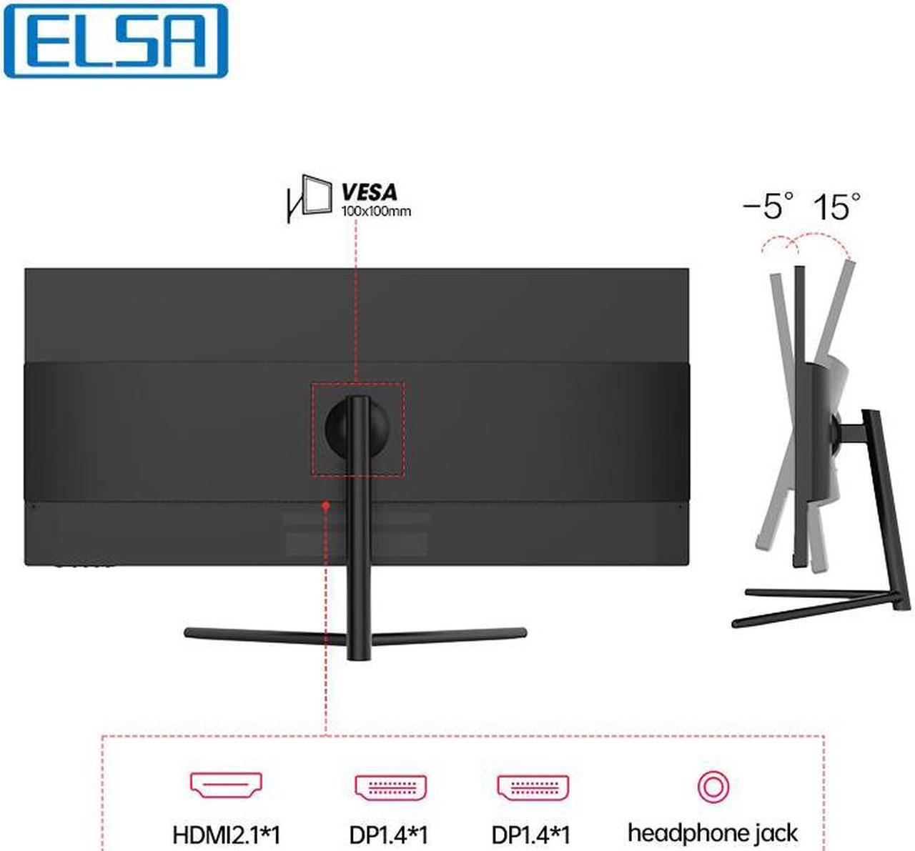 Alt view image 2 of 7 - ELSA 34'' Ultrawide 21:9 WQHD 3440x1440 120hz 5ms Response VA Gaming Monitor FreeSync 118% sRGB DisplayPort,HDMI,34G1
