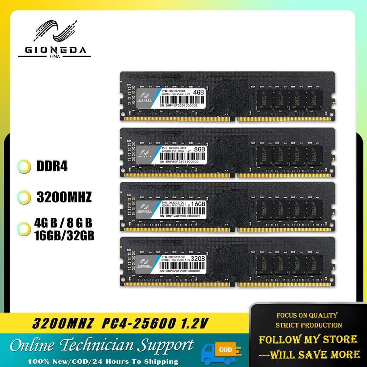 Gioneda DDR4 RAM 8GB/16GB/32GB 3200MHz for Gaming Series Udimm DDR4 for Desktop PC Computer Ram Memory 288 PIN