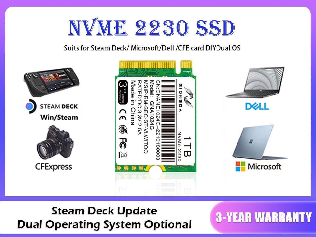 GIONEDA M.2 NVME 2230 1TB SSD PCI-Express Gen 3.0x4, 3D NAND Gaming Internal Solid State Drive for PS5 Steam Deck Microsoft Surface Pro Dell HP Lenovo Laptop Ultrabook Tablet