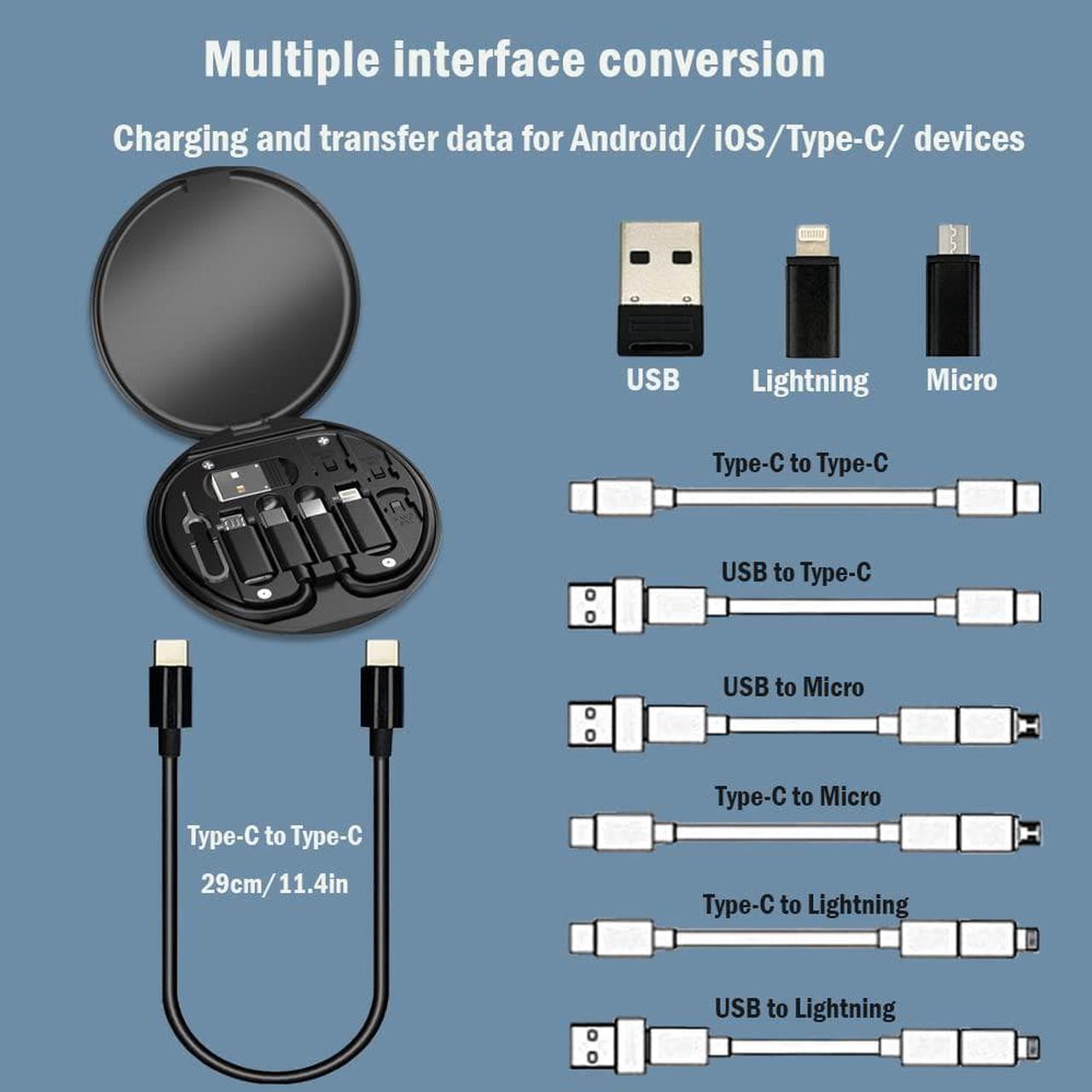 Alt view image 4 of 7 - Yesimla USB C Adapter Cable Kit, Multi Charging Cable Case Convertor USB C to Lightning/Type C/Micro/USB A Adapter, Data Transfer Contains Card Slot for Traveling, Use as Phone Holder (Black)