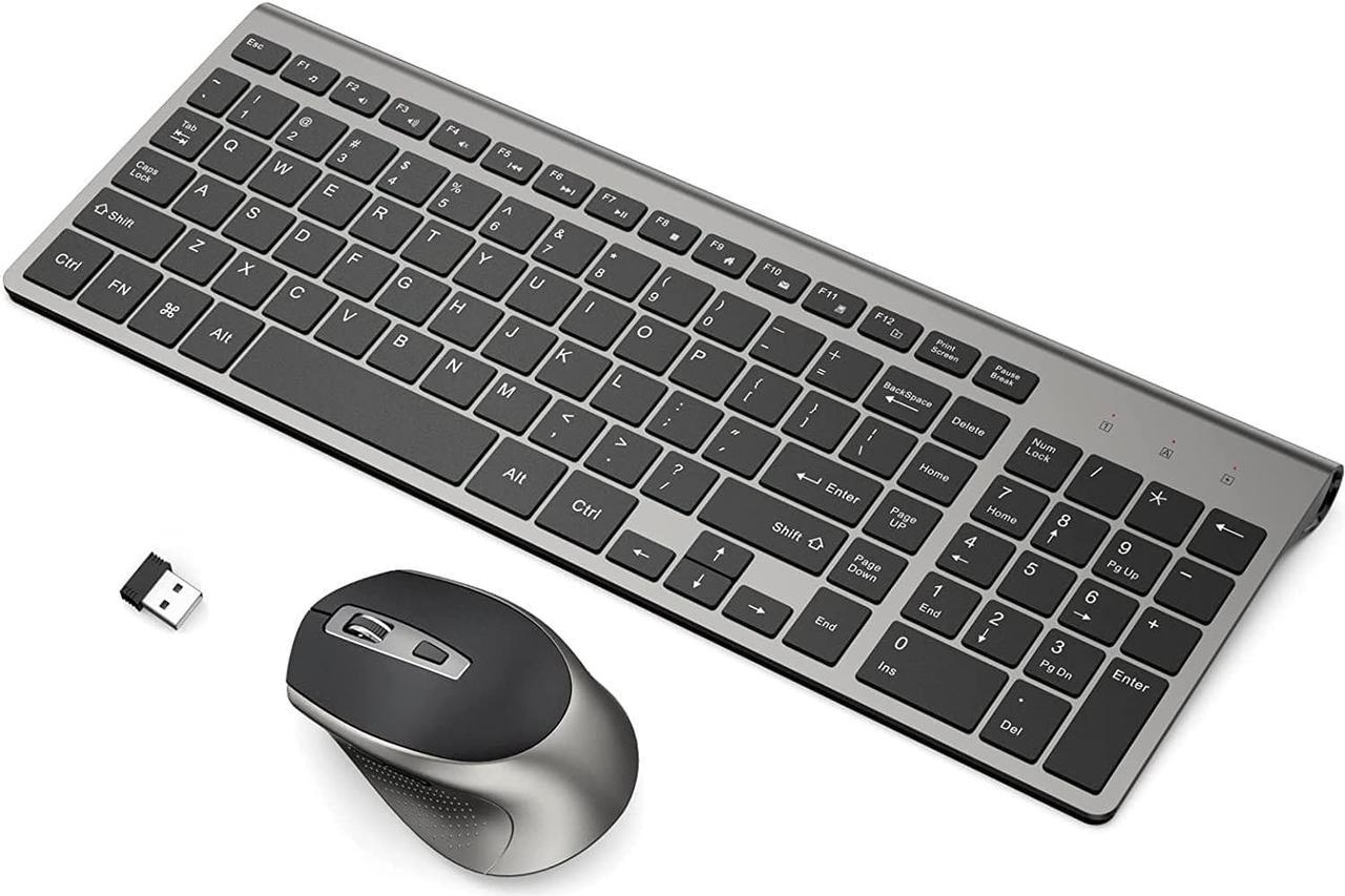 J JOYACCESS Wireless Keyboard with Mouse, 2.4G Thin Wireless Keyboard and Mouse Combo,Ergonomic, Full Size, Compact,Slim for PC, Mac,iMac,Desktop, Computer, Laptop, Windows,Smart TV-Black and Grey