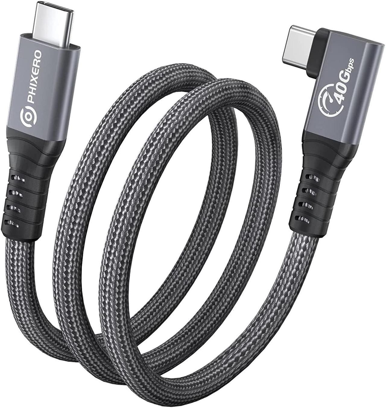 Cable for Thunderbolt 4 Cable 1ft, PHIXERO Right Angle Thunderbolt Cable, with 40Gbps Data Transfer, PD100W Charging, Single 8K or Dual 4K Display, Compatible with Type-C, MacBook, Docking Station