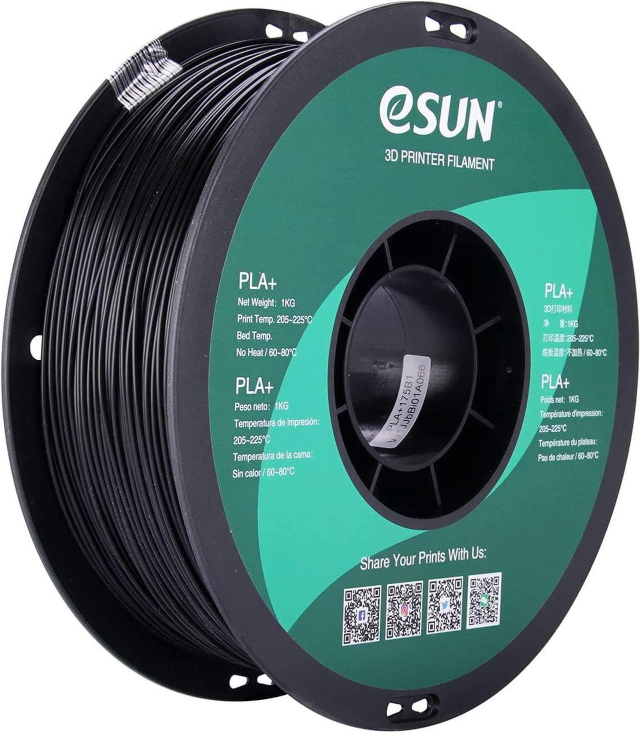 eSUN PLA Plus Filament 1.75mm, PLA Pro PLA+ 3D Printer Filament, Dimensional Accuracy +/- 0.03mm, 2.2 LBS (1KG) Spool 3D Printing Consumables for Most FDM 3D Printers, Black