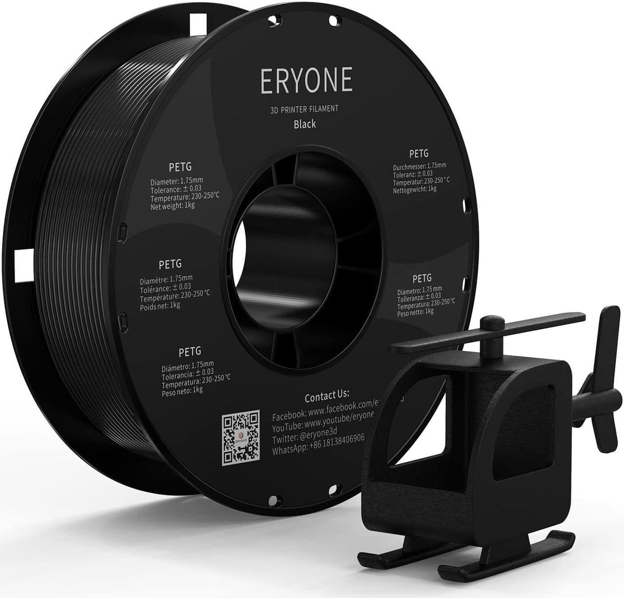 ERYONE PETG Filament for 3D Printer 1.75mm Filament Tolerance: ±0.03mm, 1kg(2.2LBS)/Spool, Black