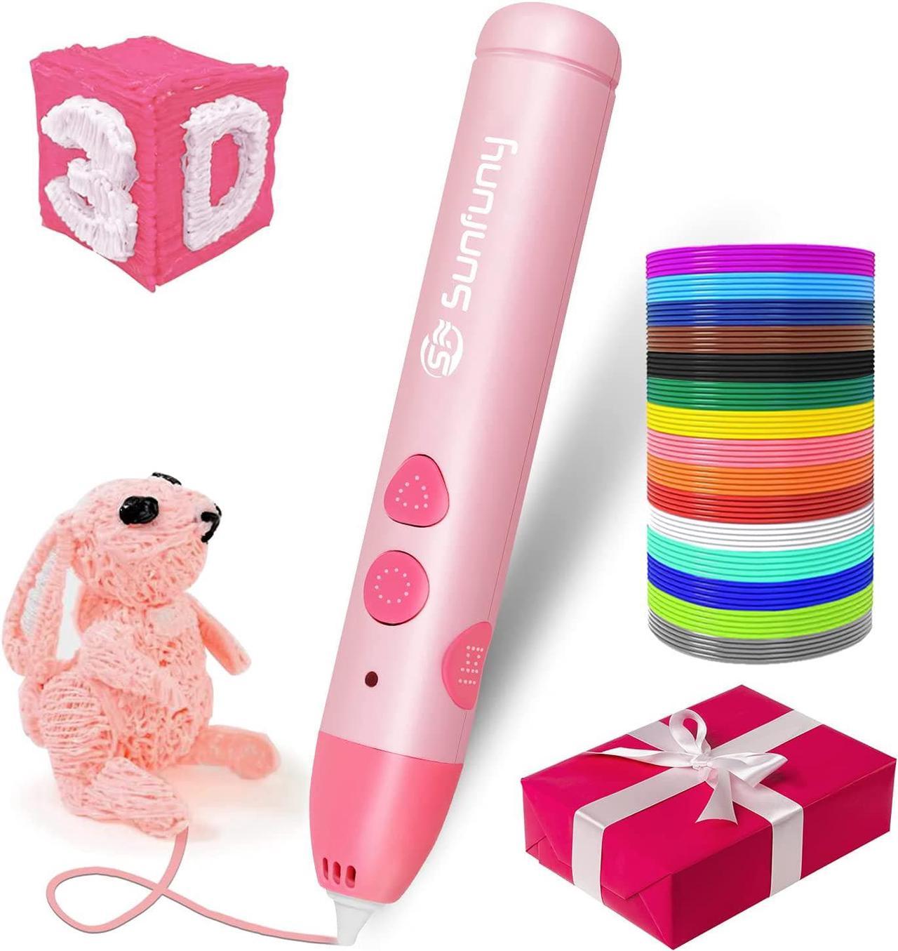 Sunfuny 3D Pen, Rechargeable 3D Printing Pen for Kids with 140ft 15 Color PCL Filament Refill, USB Charging Cordless 3D Printer Pen, Stylo Impression 3D Drawing Pen Crayon Set Gift Toy for Kids, Pink