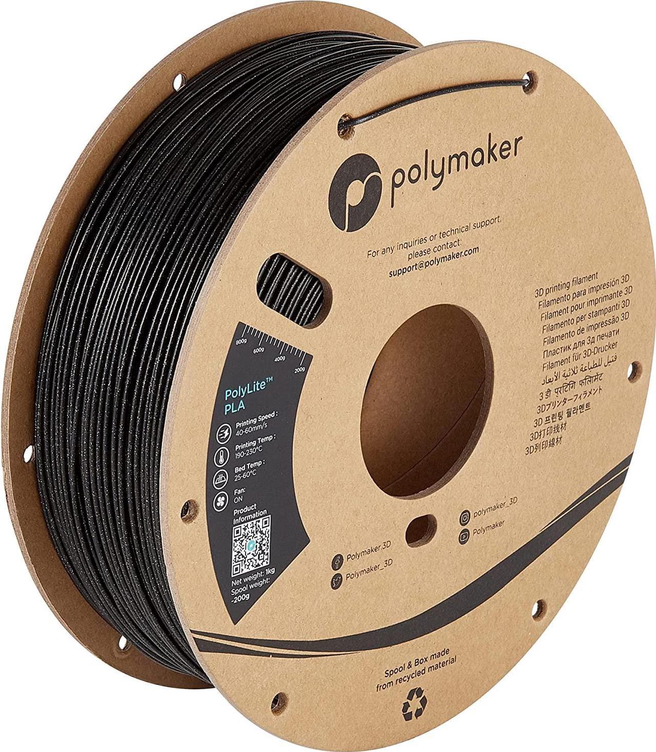 Polymaker Glitter PLA Filament 1.75mm Galaxy Black PLA 3D Printer Filament Marble Black 1kg - PolyLite 1.75 PLA Galaxy Black Glitter Filament Black Marble Filament (0.6mm Nozzle Required)