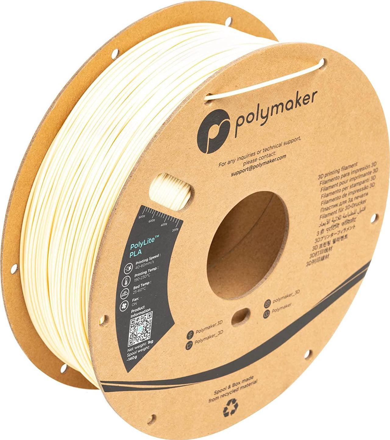 Polymaker PLA Filament 1.75mm Cream PLA Filament, 1kg High Rigidity Cream Filament Cardboard Spool - PolyLite PLA Cream 3D Printer Filament 1.75mm, Print with Most 3D Printers Using 3D Filament