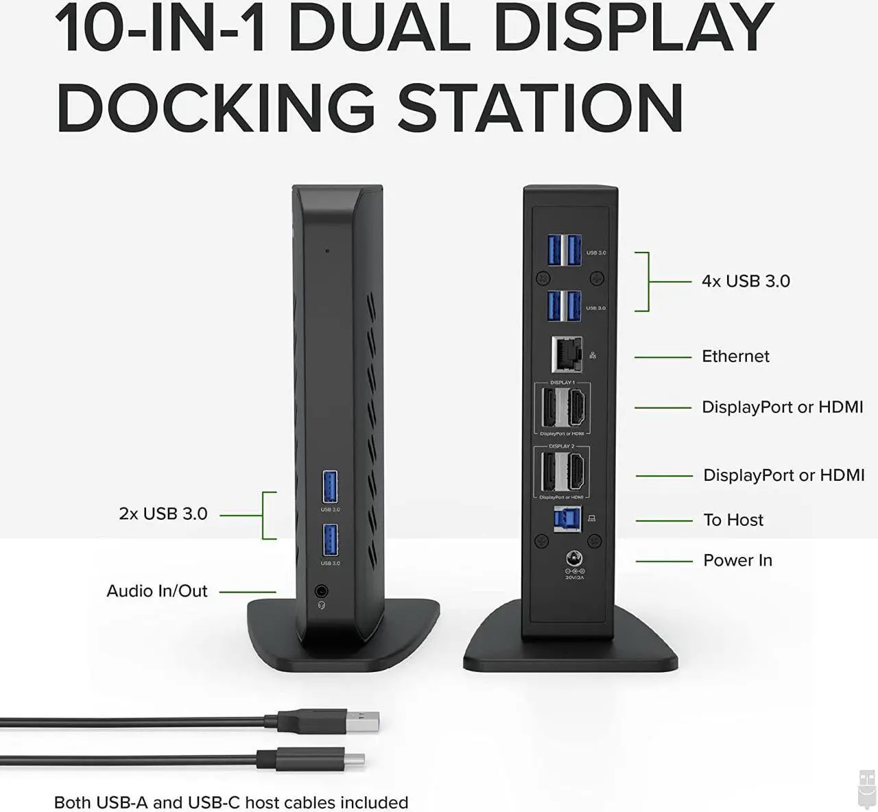 Alt view image 2 of 7 - Plugable USB 3.0 and USB-C Dual 4K Display Docking Station with DisplayPort and HDMI for Windows and Mac (Dual 4K DisplayPort & HDMI, Gigabit Ethernet, Audio, 6 USB Ports) Vertical