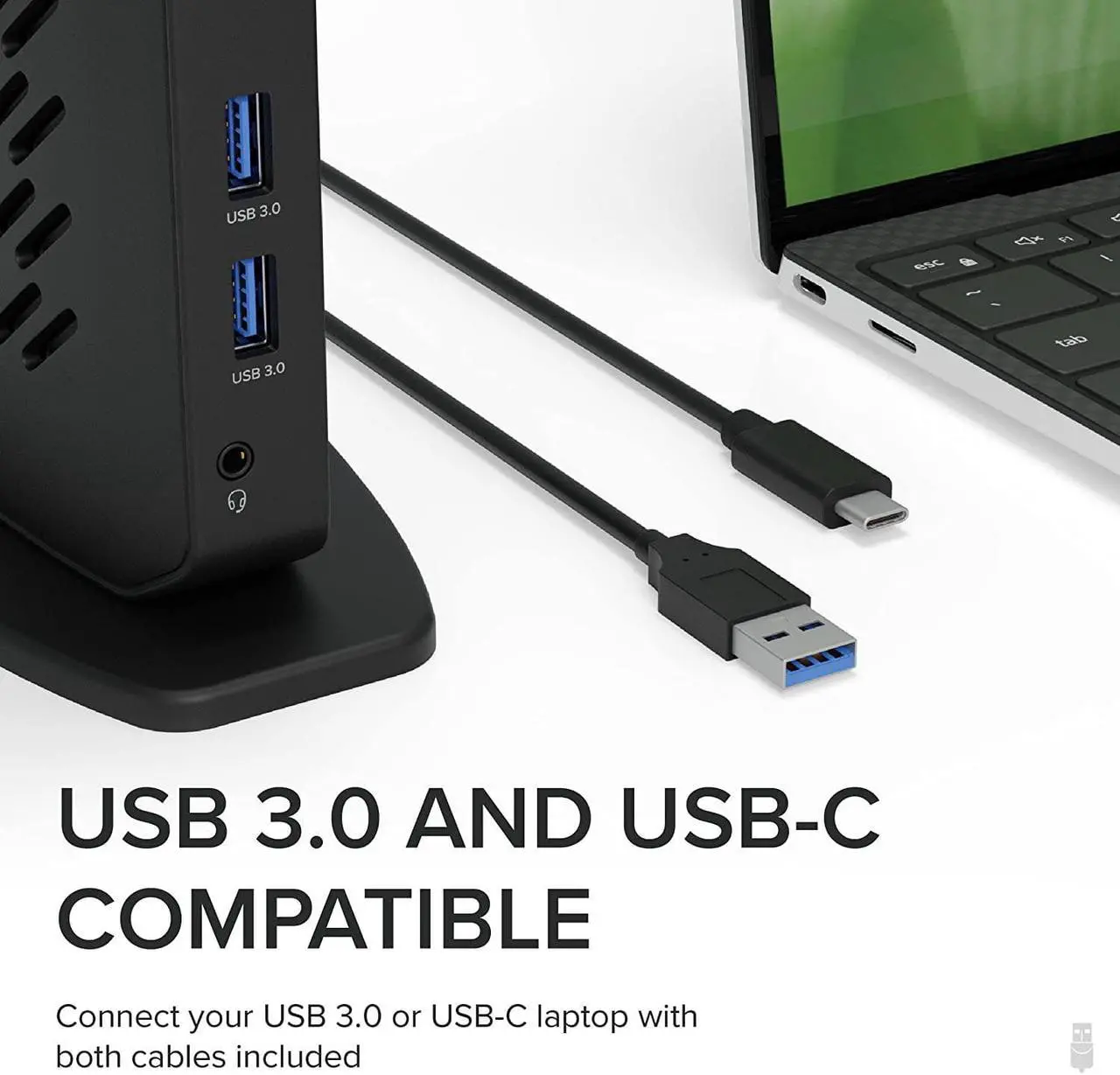 Alt view image 4 of 7 - Plugable USB 3.0 and USB-C Dual 4K Display Docking Station with DisplayPort and HDMI for Windows and Mac (Dual 4K DisplayPort & HDMI, Gigabit Ethernet, Audio, 6 USB Ports) Vertical