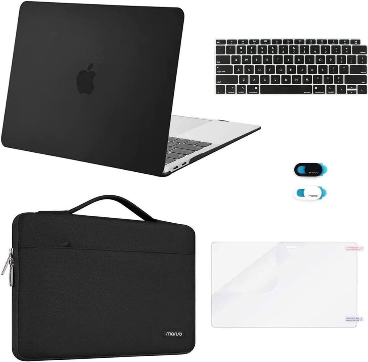 MOSISO Compatible with MacBook Air 13 inch Case 2022 2021 2020 2019 2018 Release A2337 M1 A2179 A1932 Retina Display, Plastic Hard Shell&Bag&Keyboard Skin&Webcam Cover&Screen Protector,Black