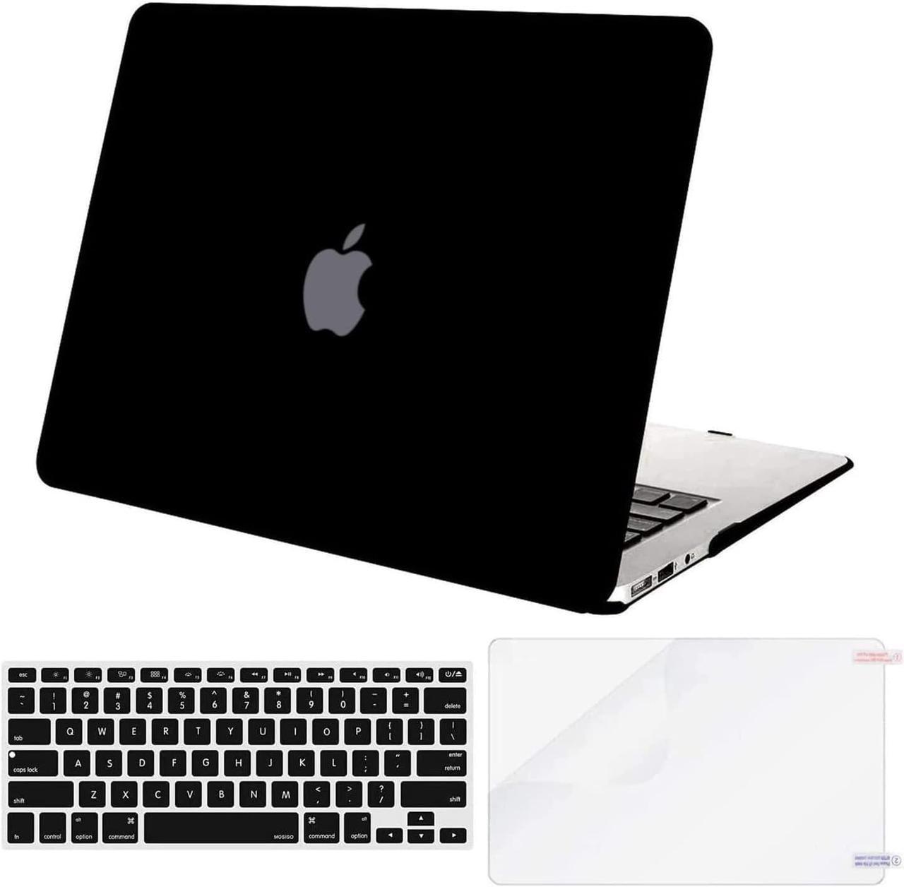 MOSISO Compatible with MacBook Air 13 inch Case (Models: A1369 & A1466, Older Version 2010-2017 Release), Protective Plastic Hard Shell Case & Keyboard Cover & Screen Protector, Black