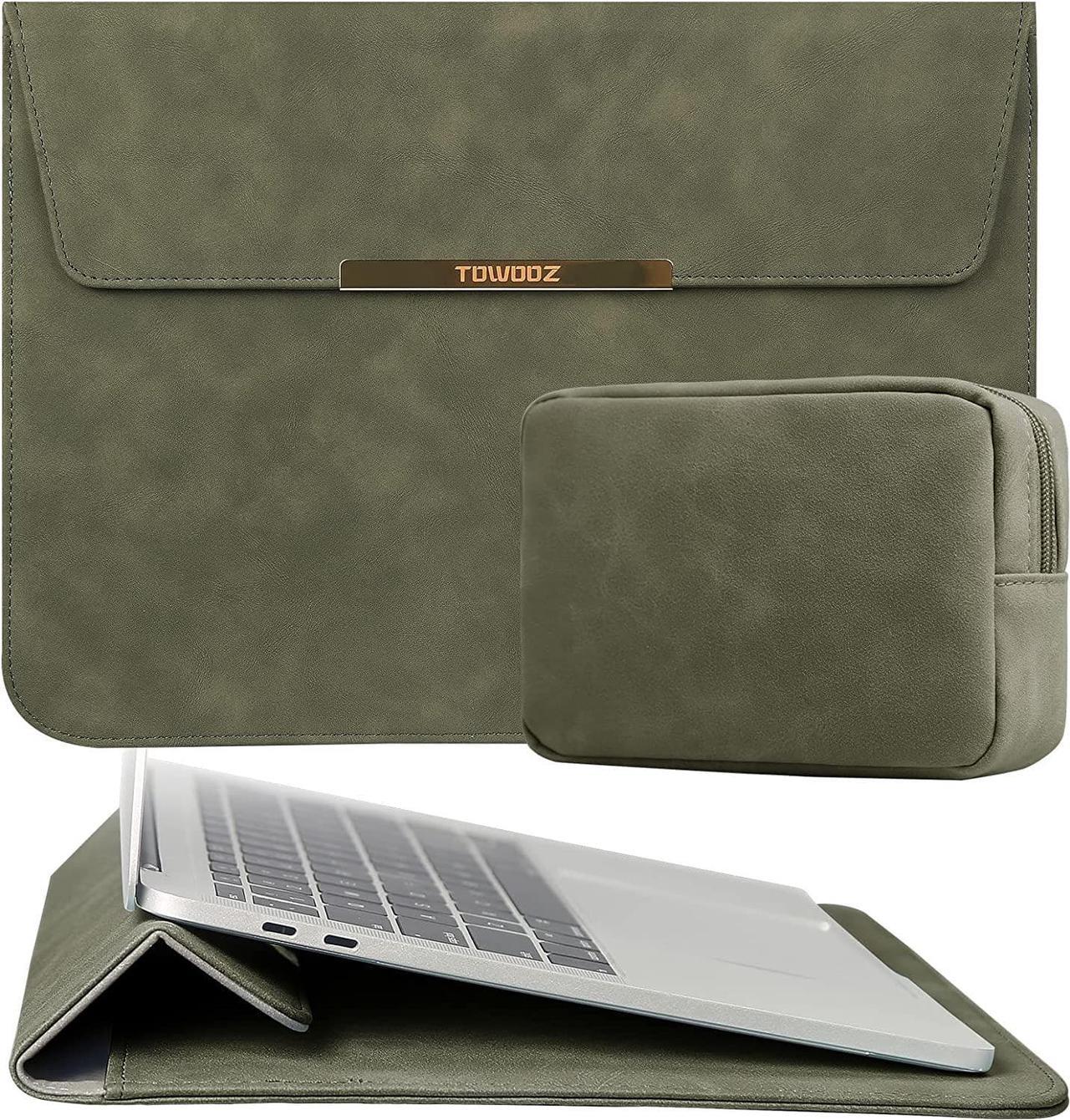 TOWOOZ 13-14 Inch Laptop Sleeve Case Compatible with 2016-2020 MacBook Air / MacBook Pro 13-13.3 inch / 2021 MacBook Pro 14inch A2442 / Dell XPS 13/ Surface Pro X , Faux Suede (13-13.3, Olive Green)