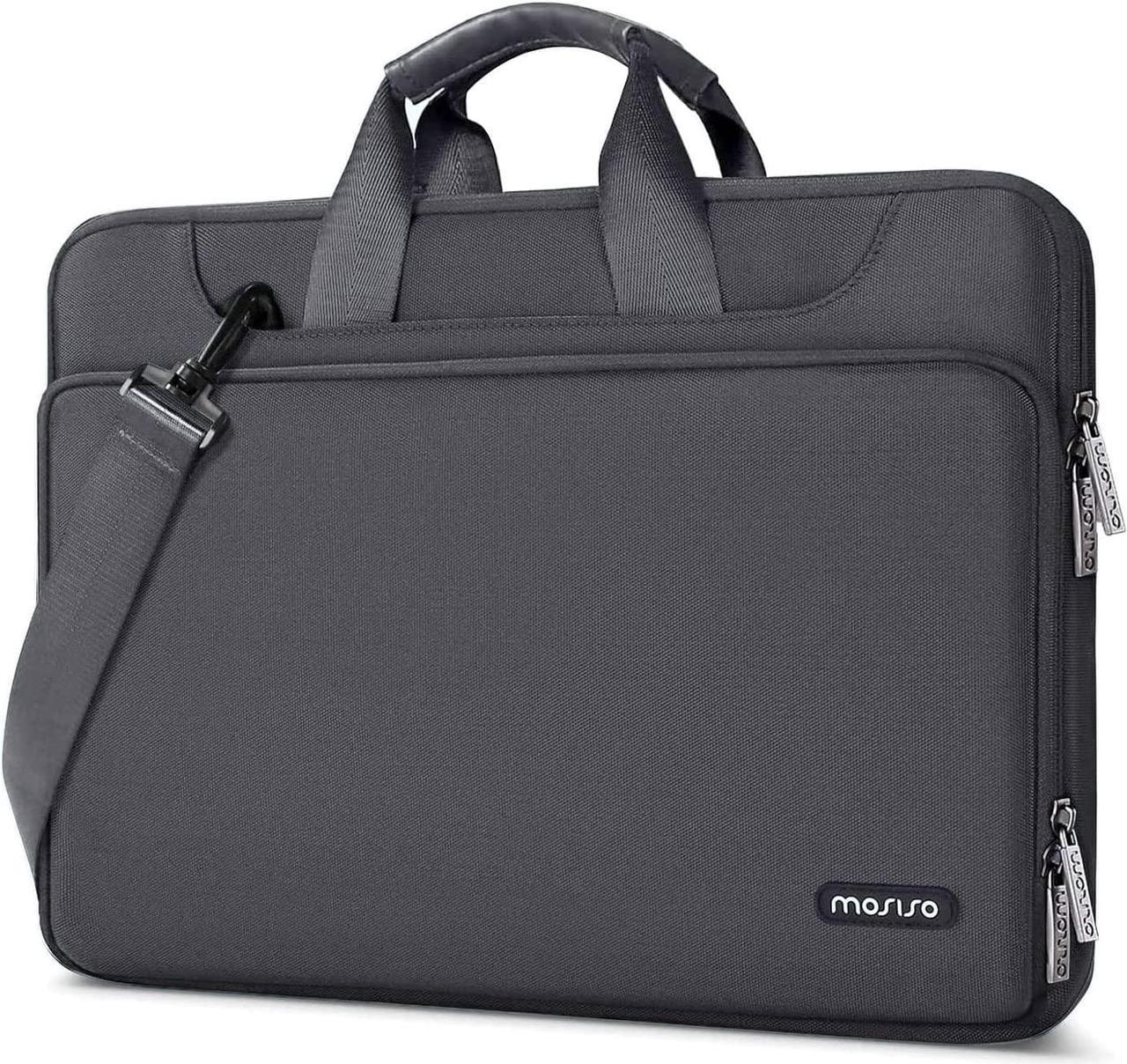 MOSISO 360 Protective Laptop Shoulder Bag Compatible with MacBook Pro 16 inch 2023-2019 M2 A2780 M1 A2485 Pro/Max A2141/Pro 15 A1398,15-15.6 inch Notebook,Matching Color Sleeve with Belt, Slate Gray