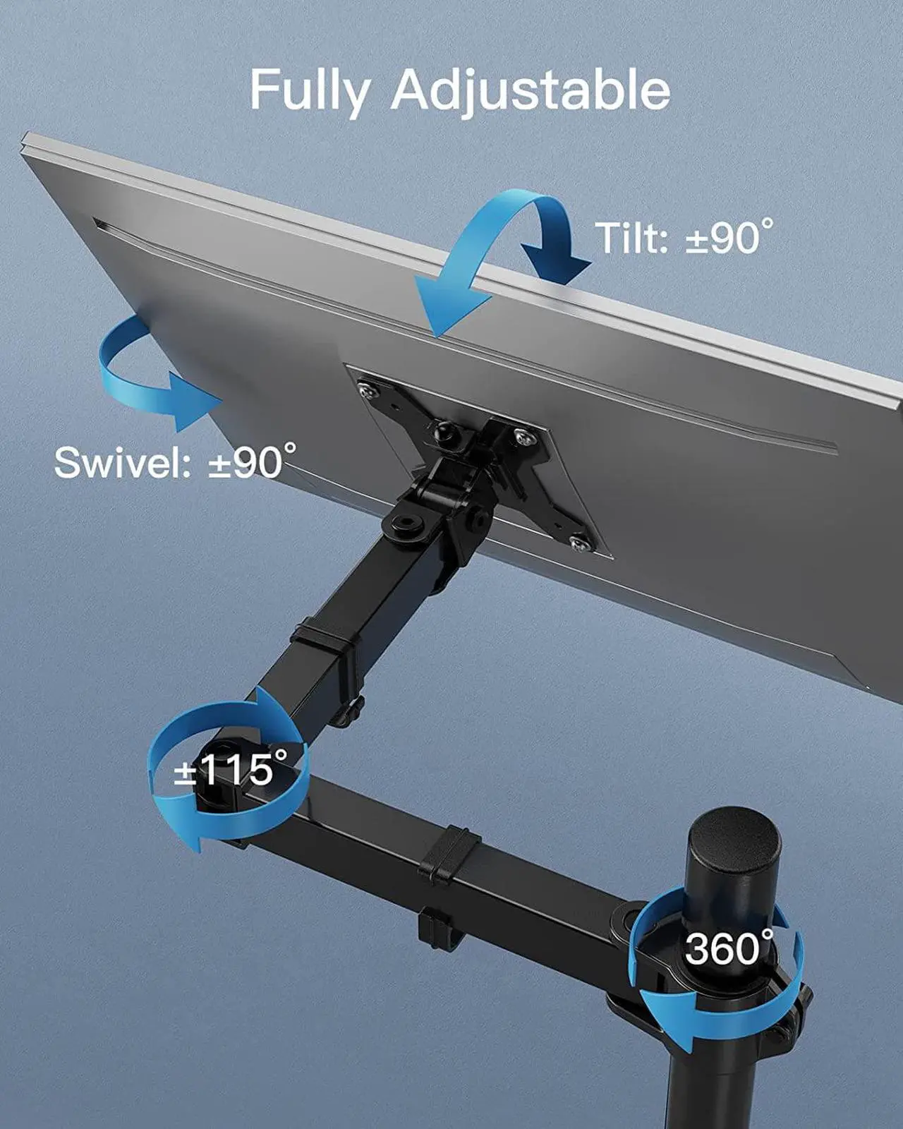 Alt view image 5 of 7 - HUANUO Single Monitor Stand Desk Mount, Extra Tall 39 Inch Fully Adjustable Stand for 13-32 Inch LCD Screen, Ultra Wide Screens up to 35 inches, Holds up to 22lbs with C Clamp/Grommet Mounting Base