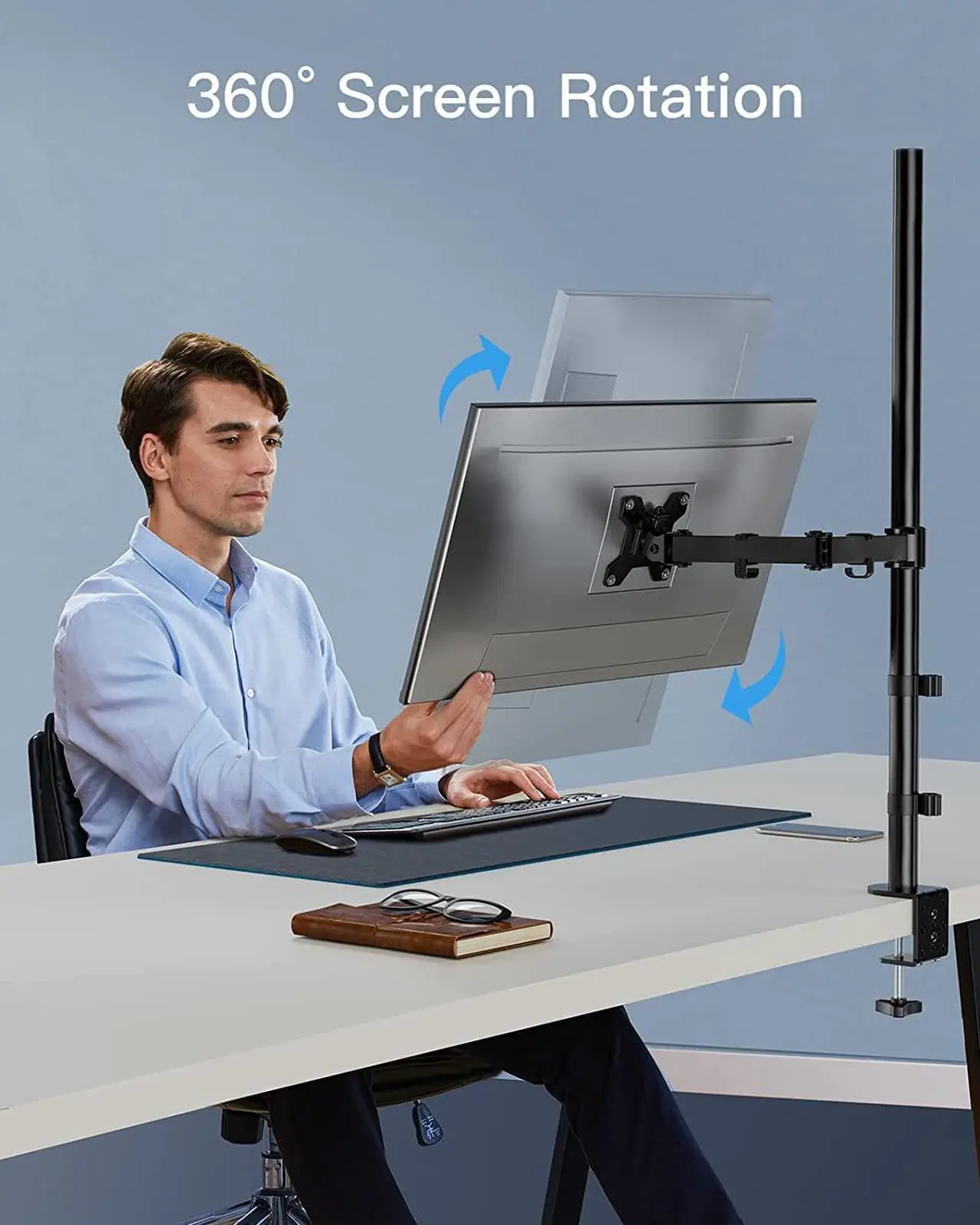 Alt view image 6 of 7 - HUANUO Single Monitor Stand Desk Mount, Extra Tall 39 Inch Fully Adjustable Stand for 13-32 Inch LCD Screen, Ultra Wide Screens up to 35 inches, Holds up to 22lbs with C Clamp/Grommet Mounting Base