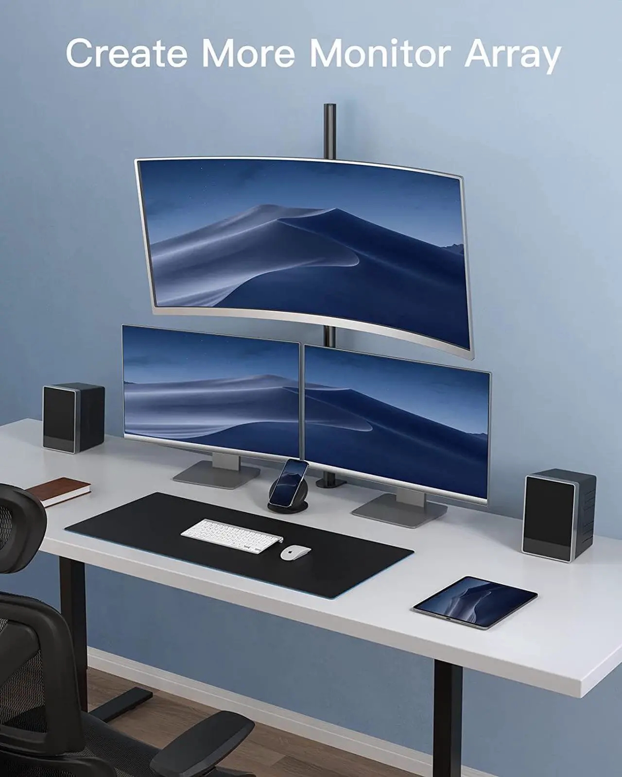 Alt view image 7 of 7 - HUANUO Single Monitor Stand Desk Mount, Extra Tall 39 Inch Fully Adjustable Stand for 13-32 Inch LCD Screen, Ultra Wide Screens up to 35 inches, Holds up to 22lbs with C Clamp/Grommet Mounting Base