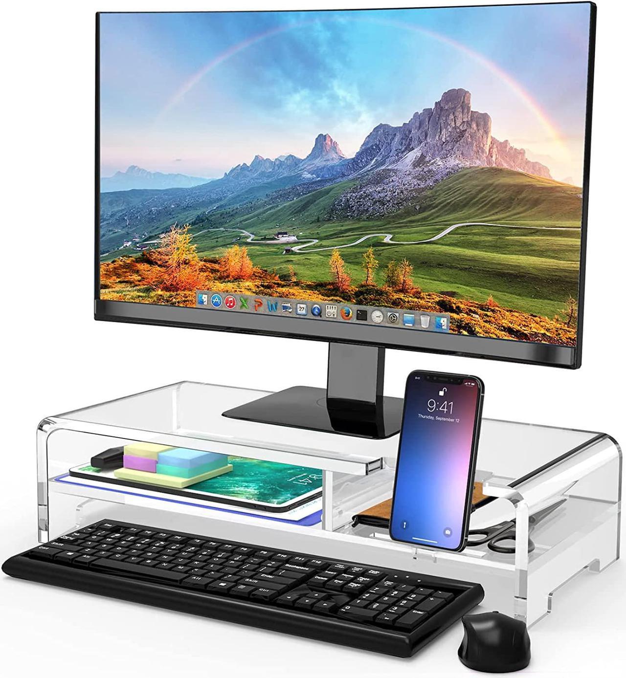 Cilinta 2-Tier Acrylic Monitor Stand Monitor Riser/Computer Stand Sturdy and Transparent for Home, Office and Business, PC Desk Stand for Phone/Keyboard/Notebook/Office Supplies Storage Modern