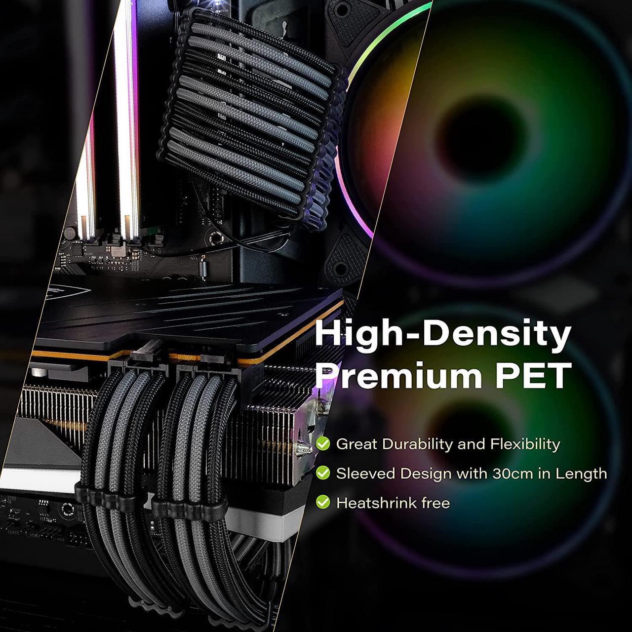 Alt view image 4 of 7 - EZDIY-FAB PSU Extension Cable Sleeved Custom Mod PC Power Supply Cable, Soft Nylon Braided with Comb Kit 24PIN/8PIN to 6+2Pin/ 8PIN to 4+4PIN-30CM 300MM - Black Grey