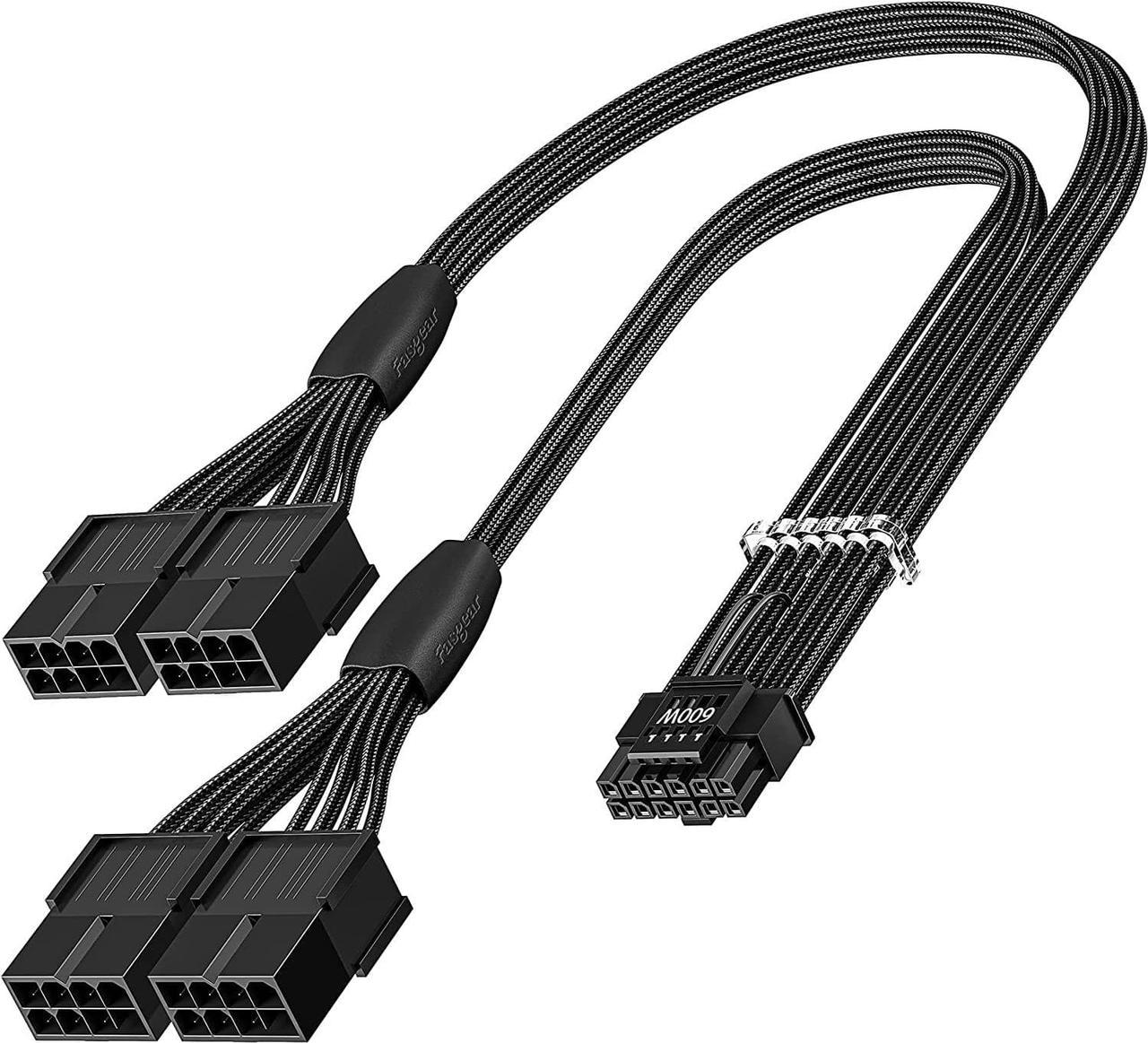 Fasgear PCI-e 5.0 Extension Cable,16Pin(12+4) Male to PCI-E 5.0 4x8(6+2) Pin Female Sleeved Extension Cable, 40cm 12VHPWR Cable Compatible for GPU GeForce RTX 3090Ti 4070 Ti & RTX 4080 4090 (16AWG)