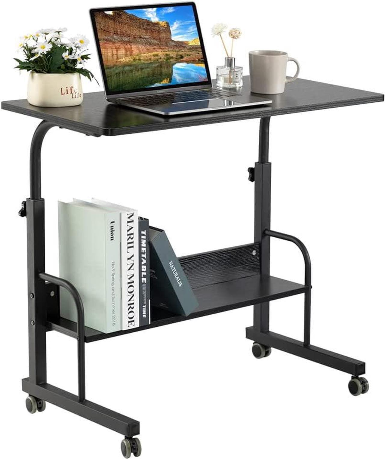 SIDUCAL Mobile Side Table Mobile Laptop Desk Cart 31.50 Inches Tray Table (Black) Adjustable Sofa Side Bed Table Portable Desk with Wheels Student Laptop Desk