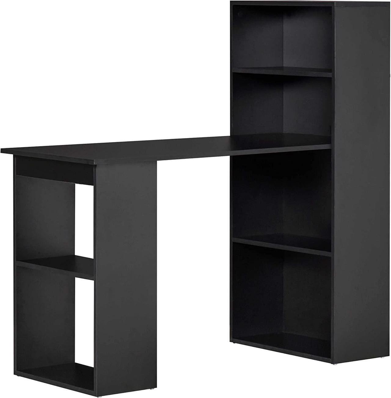 HOMCOM Modern Computer Desk with Storage Shelves, Writing Table Workstation with Bookshelf for Home Office, Black