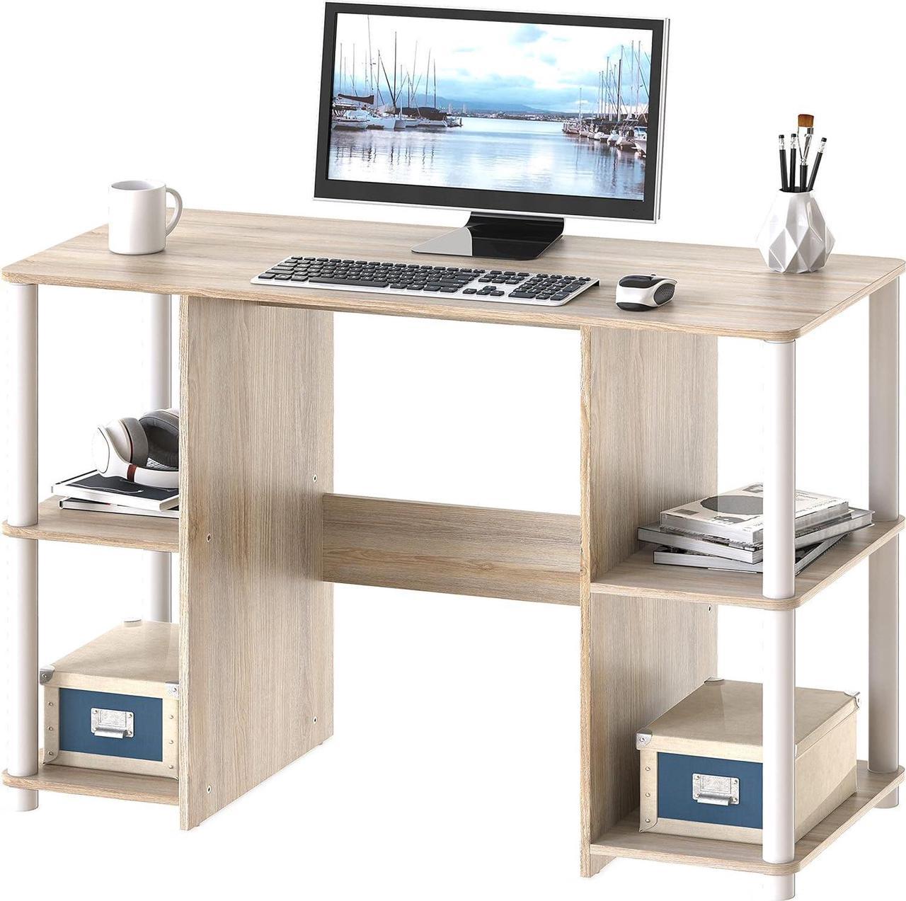 SHW Home Office Wood Desk with Double Sided Shelves, Oak