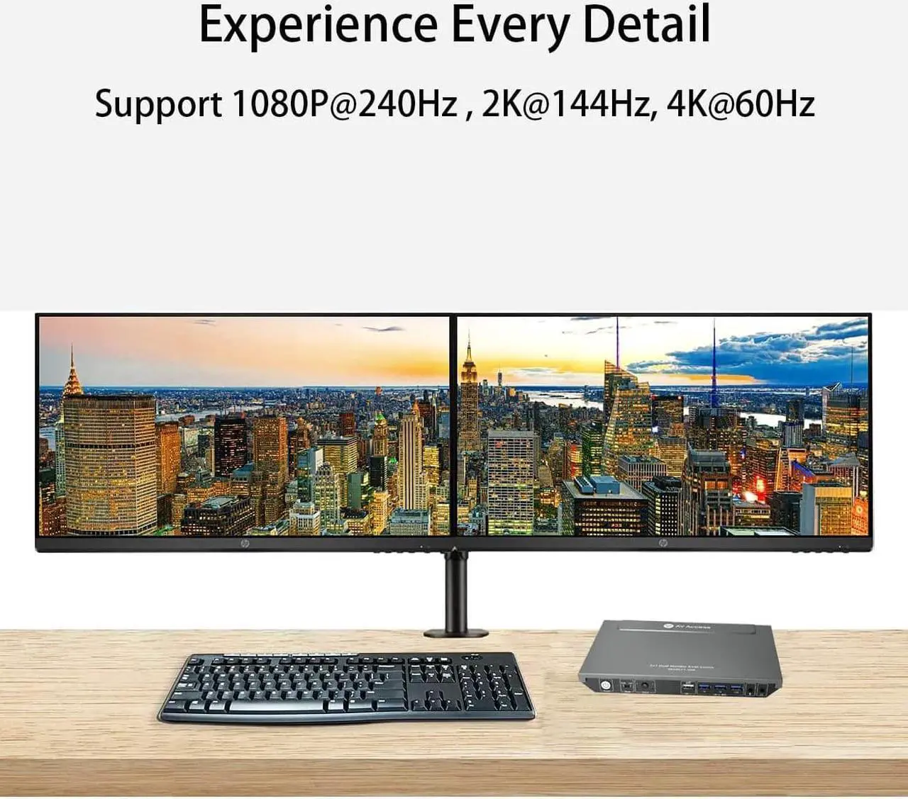 Alt view image 2 of 7 - AV Access KVM Switch Dual Monitor 4K@60Hz, 2K@144Hz, 1080P@240Hz, USB 3.0 KVM Switch 2 Monitors 2 Computers, Ultrawide Screen PC Keyboard Mouse Switcher, Hotkey Switch