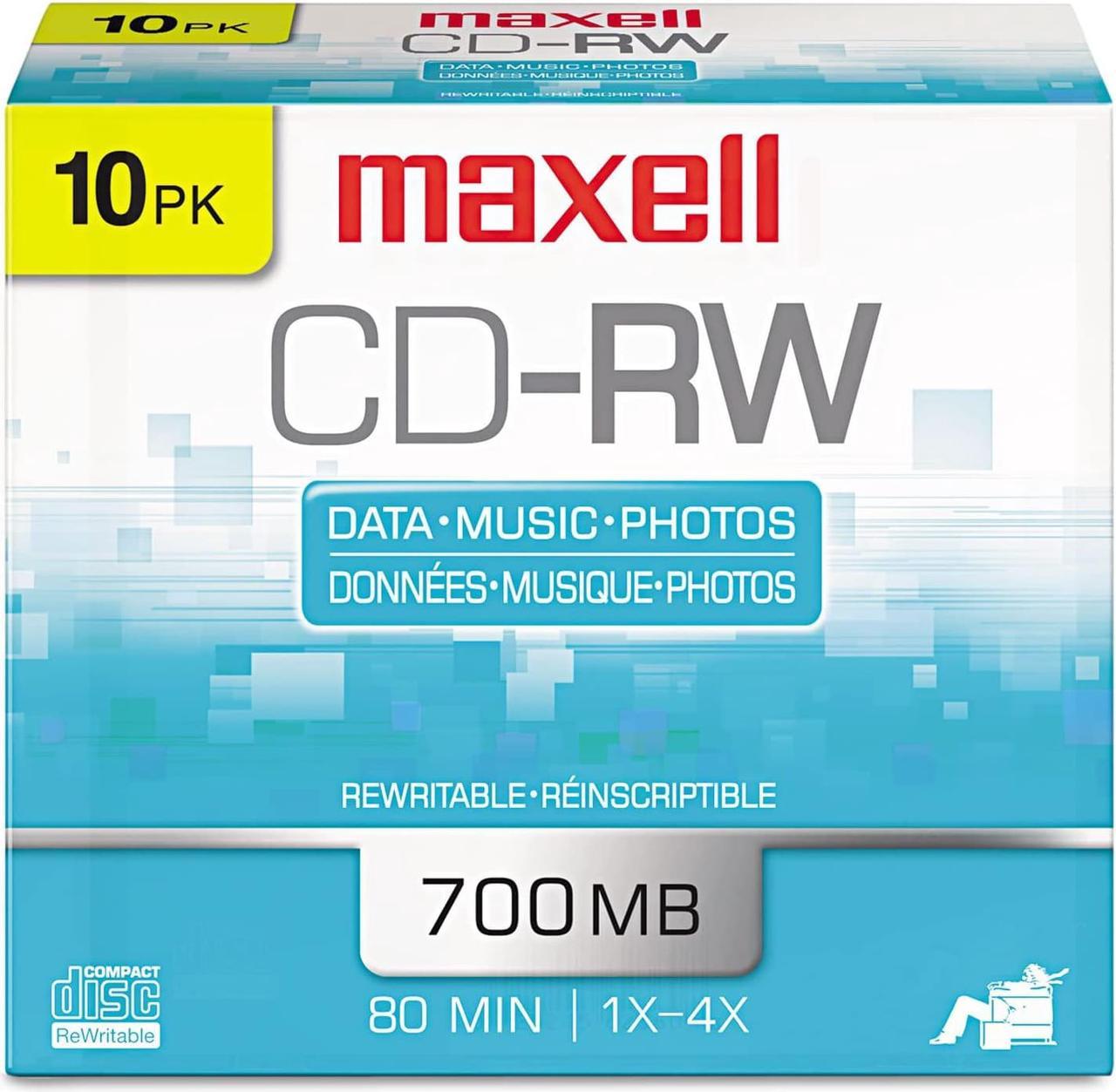 MAXELL CD-RW 700 10 Pack -Slim Jewel Case - 10 Pack CD/DVD Jewel Case, (630011)