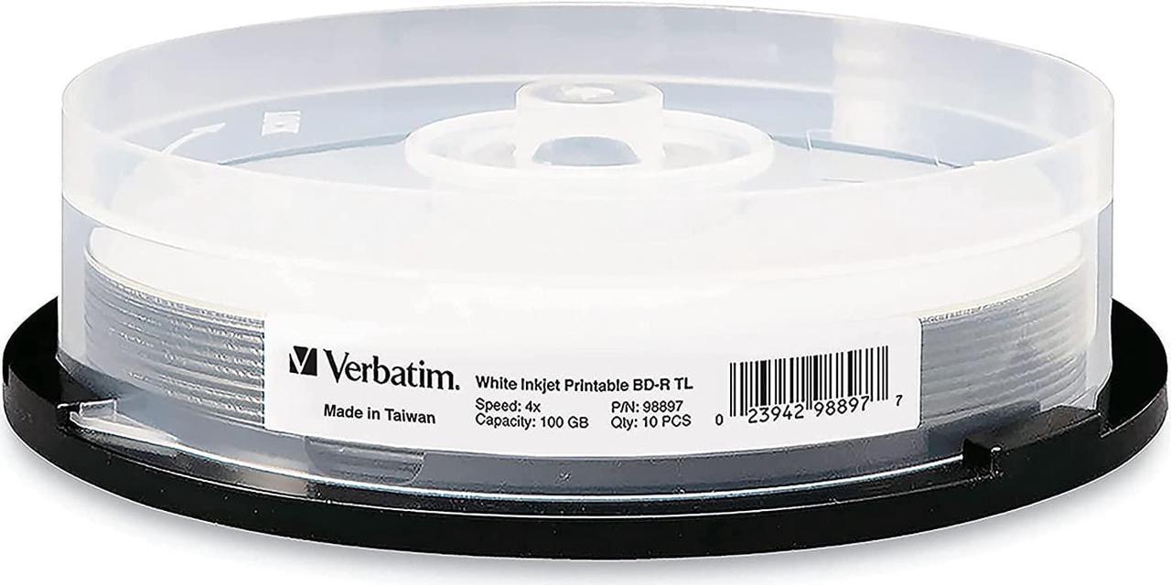 Verbatim BDXL 100GB 4X White Inkjet Printable, Hub Printable - 1pk Jewel Case, 43790