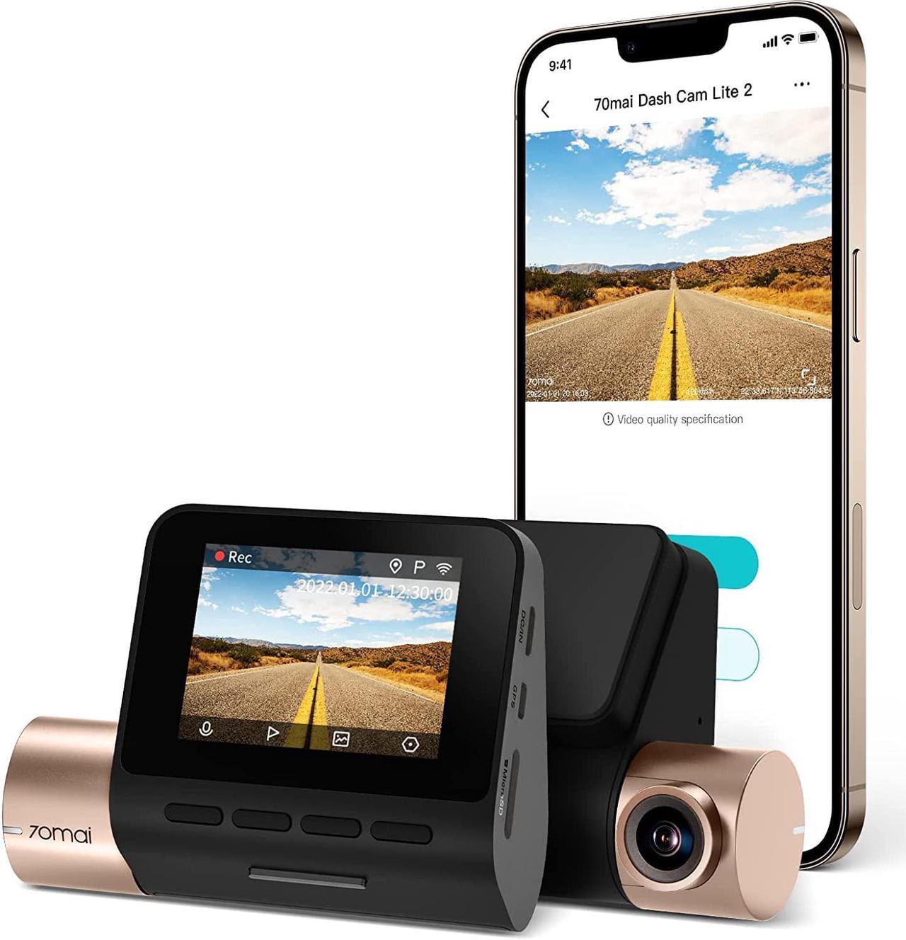 70mai Dash Cam Lite 2, 1080P Full HD Smart Dash Camera for Cars with Superior Night Vision, WDR, Parking Mode, Time-Lapse Mode, Optional GPS, Loop Recording, iOS/Android App Control