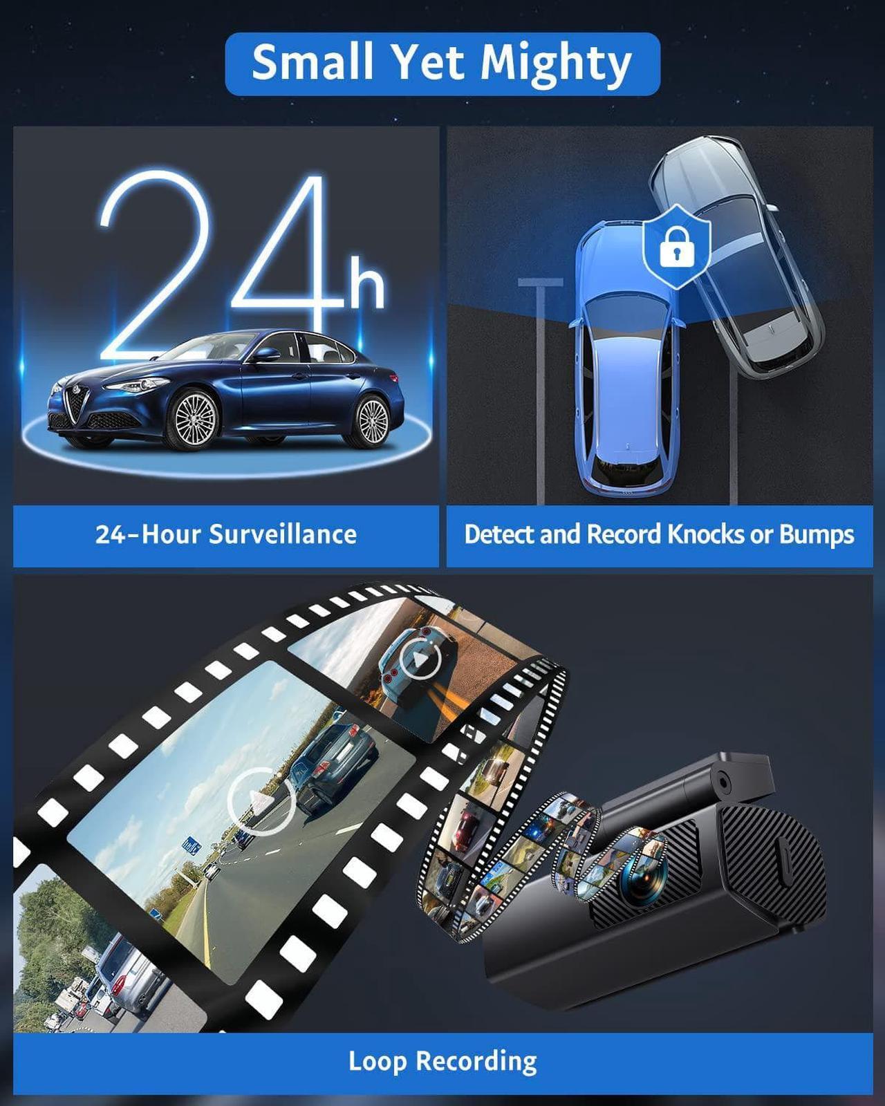 Alt view image 3 of 7 - Dash Cam 1080P Car Camera, EUKI WiFi Dash Camera for Cars, Dash Cam Front with Night Vision, 170°Wide Angle, 24 Hours Parking Monitor, Loop Recording, G-Sensor, APP Control, Support 128GB Max