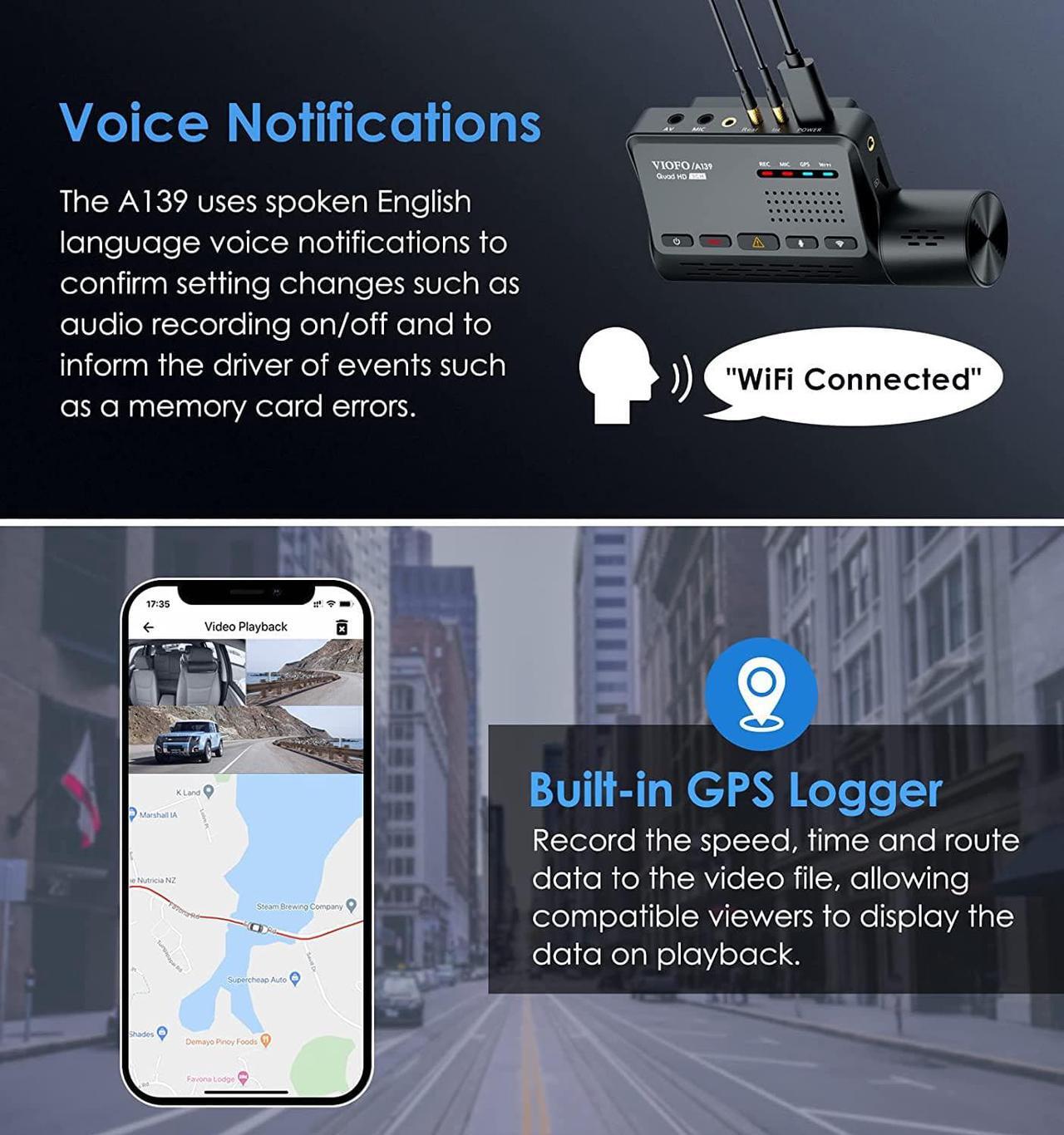 Alt view image 3 of 7 - Dash Cam Front and Rear 1440P+1080P Dual Channel Car Dash Camera w/WiFi, GPS, Anti-Glare Filter, Super Night Vision, Supercapacitor, Parking Monitor, G-Sensor, Support 256GB Storage  A139 2CH