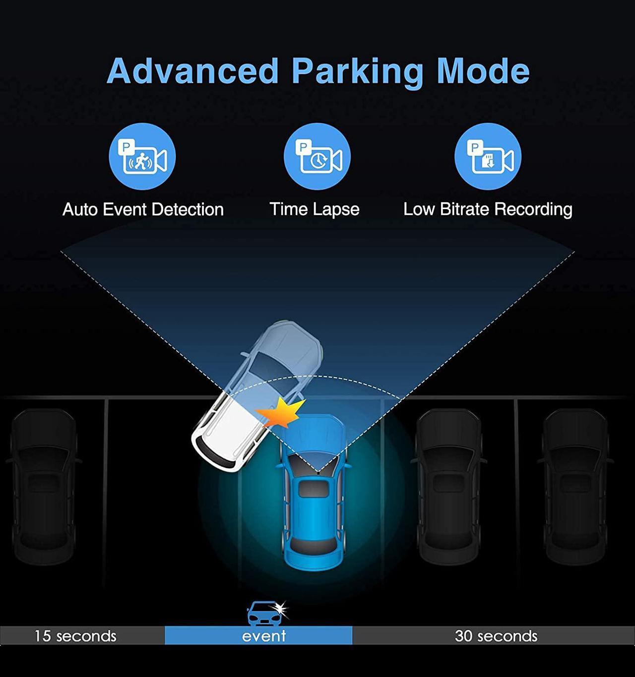 Alt view image 6 of 7 - Dash Cam Front and Rear 1440P+1080P Dual Channel Car Dash Camera w/WiFi, GPS, Anti-Glare Filter, Super Night Vision, Supercapacitor, Parking Monitor, G-Sensor, Support 256GB Storage  A139 2CH